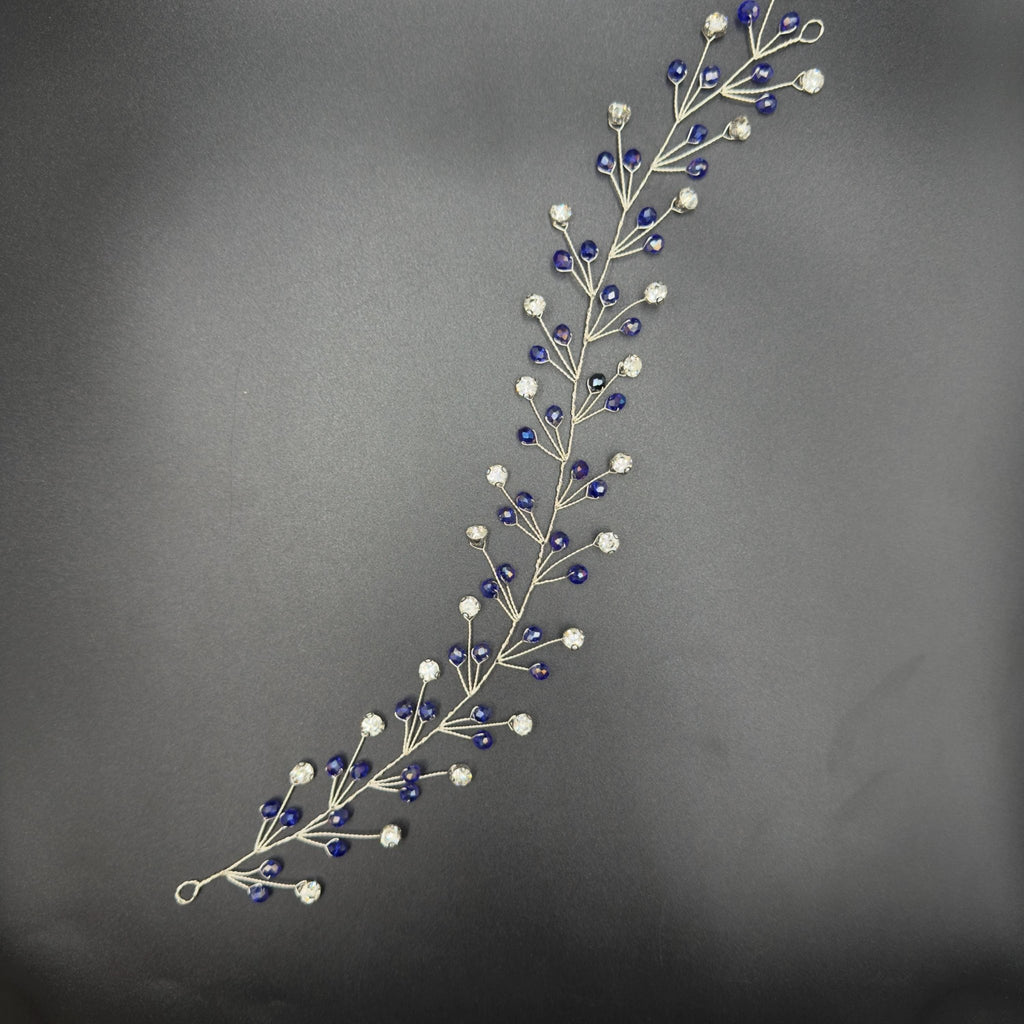 Blauer Kristall Braut Haarschmuck, Handgemachter flexibler Haarkranz mit Silberdraht, Blue Crystal Bridal Hair Vine, Wedding Hair Accessory - AVYRAA BRIDAL