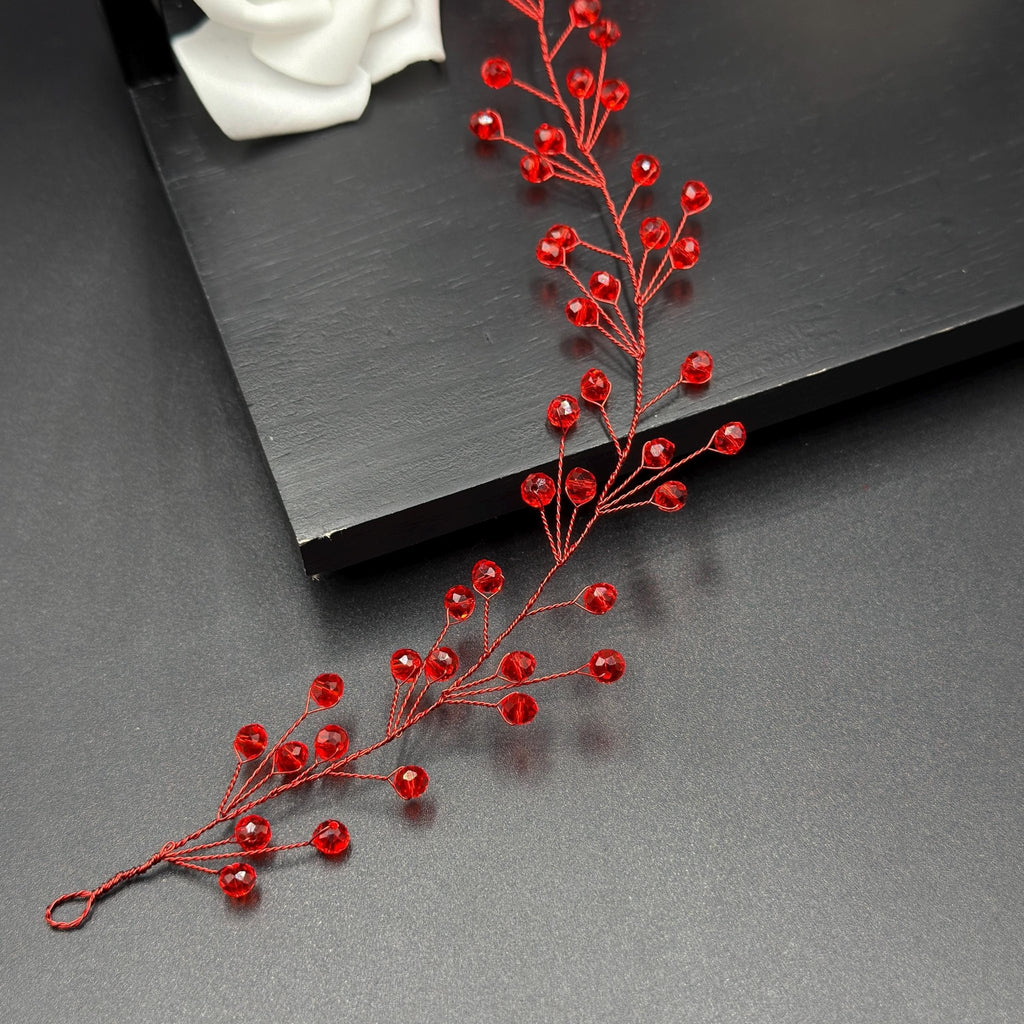 Bordeaux Kristall Haarrebe mit rotem Draht | Eleganter Brautschmuck, Hochzeits - Haaraccessoire, Weinrot Kristalle, flexibel - AVYRAA BRIDAL