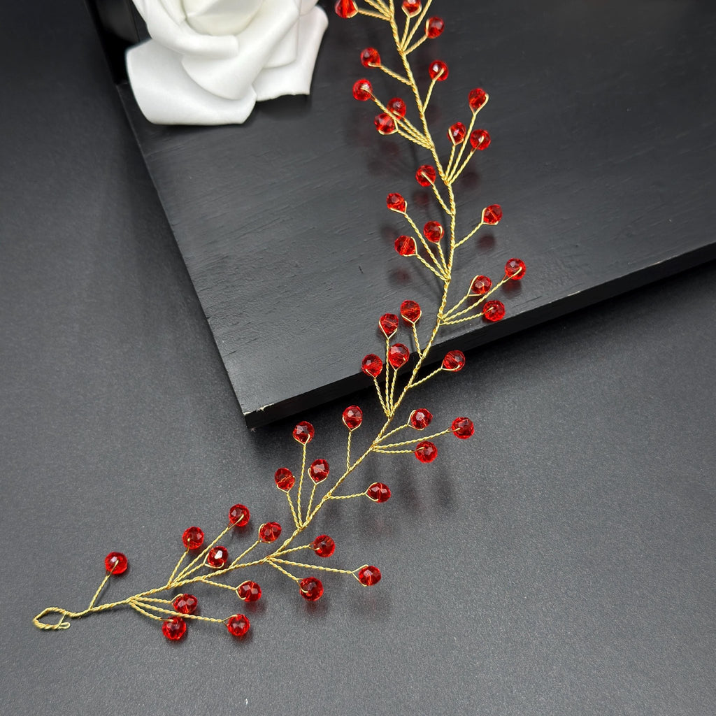 Bordeaux Kristall Haarrebe mit rotem Draht | Eleganter Brautschmuck, Hochzeits - Haaraccessoire, Weinrot Kristalle, flexibel - AVYRAA BRIDAL