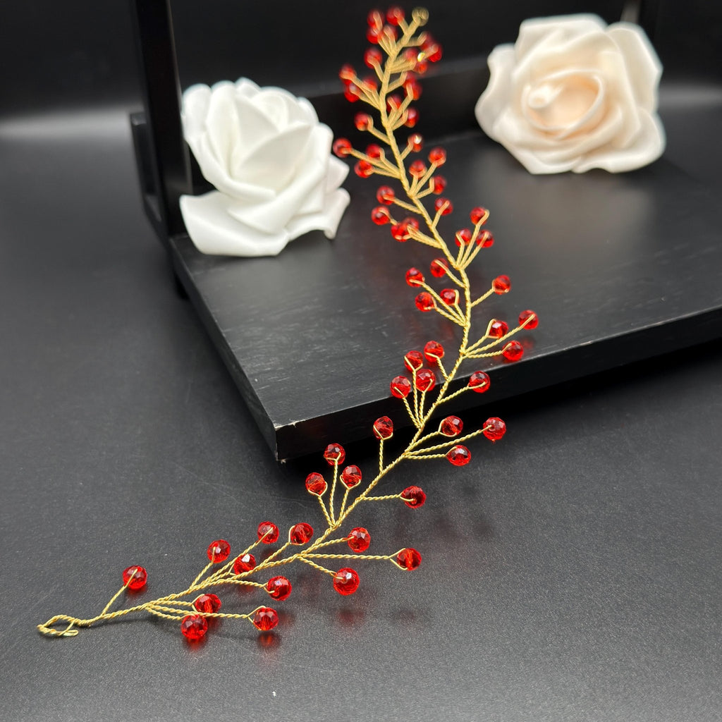 Bordeaux Kristall Haarrebe mit rotem Draht | Eleganter Brautschmuck, Hochzeits - Haaraccessoire, Weinrot Kristalle, flexibel - AVYRAA BRIDAL