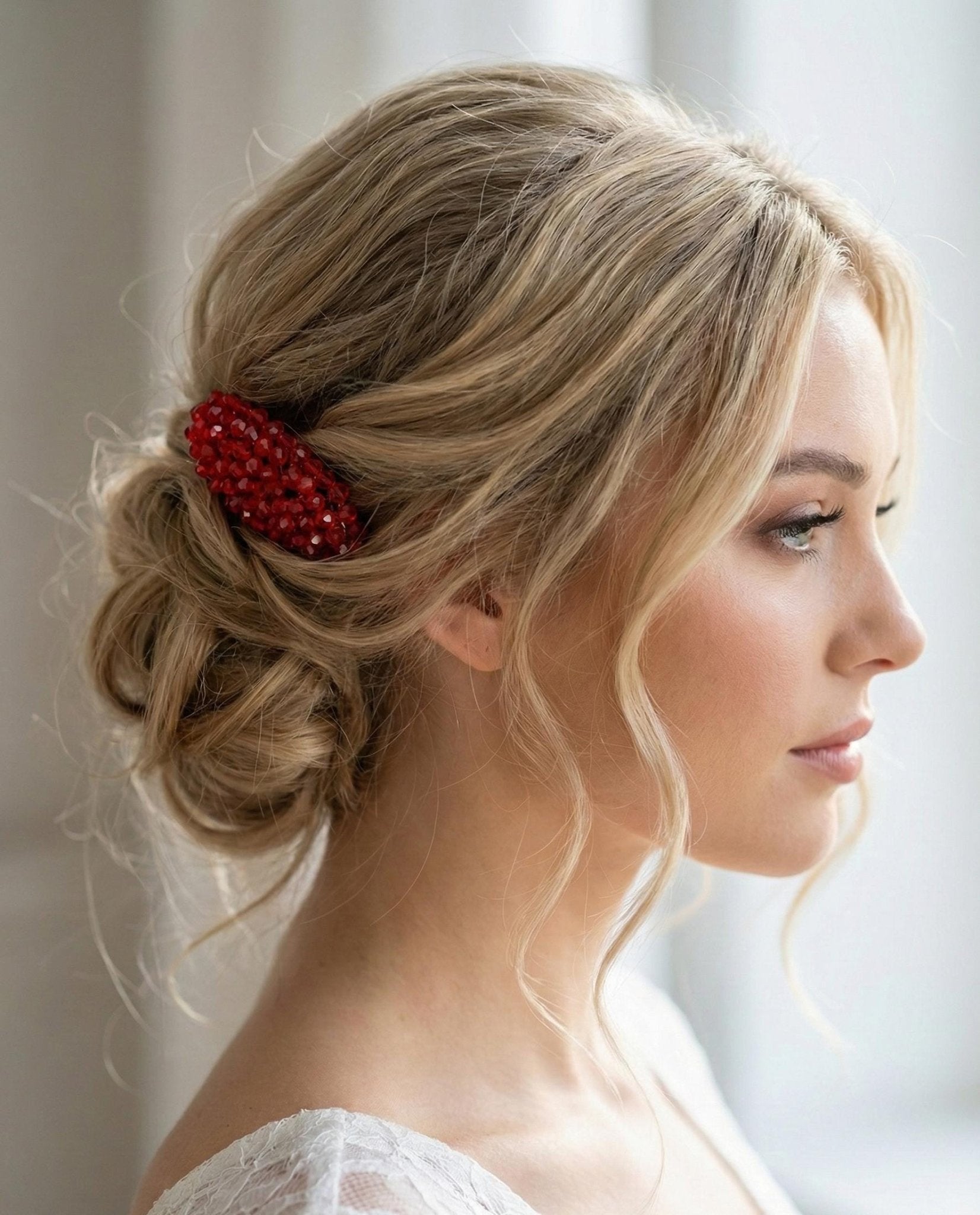 Braut Haarkamm Karminrot Kristall Strass Draht Haarschmuck - AVYRAA BRIDAL