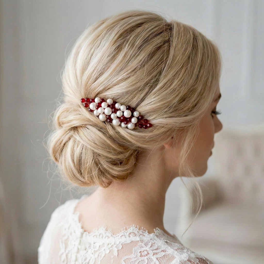 Braut Haarkamm Kristall Perlen Dunkelrot Draht Haarschmuck - AVYRAA BRIDAL