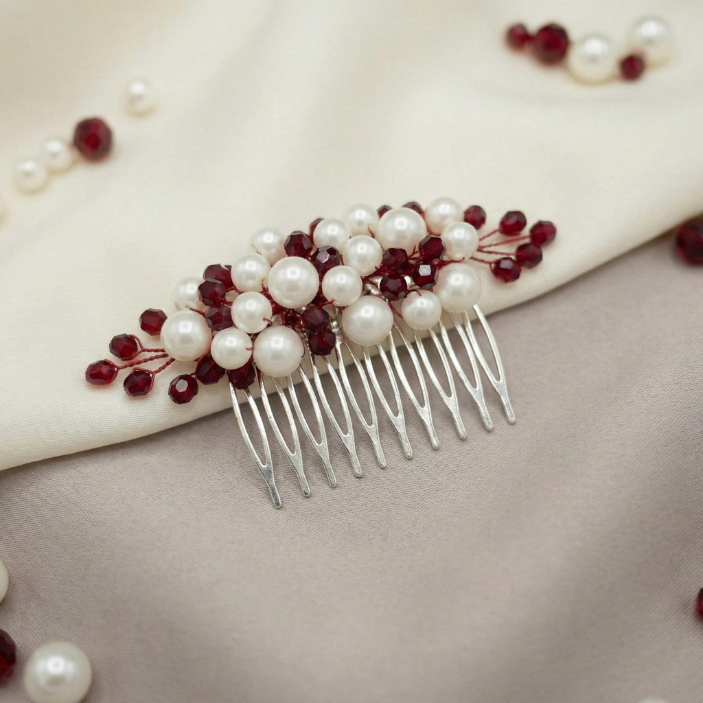 Braut Haarkamm Kristall Perlen Dunkelrot Draht Haarschmuck - AVYRAA BRIDAL