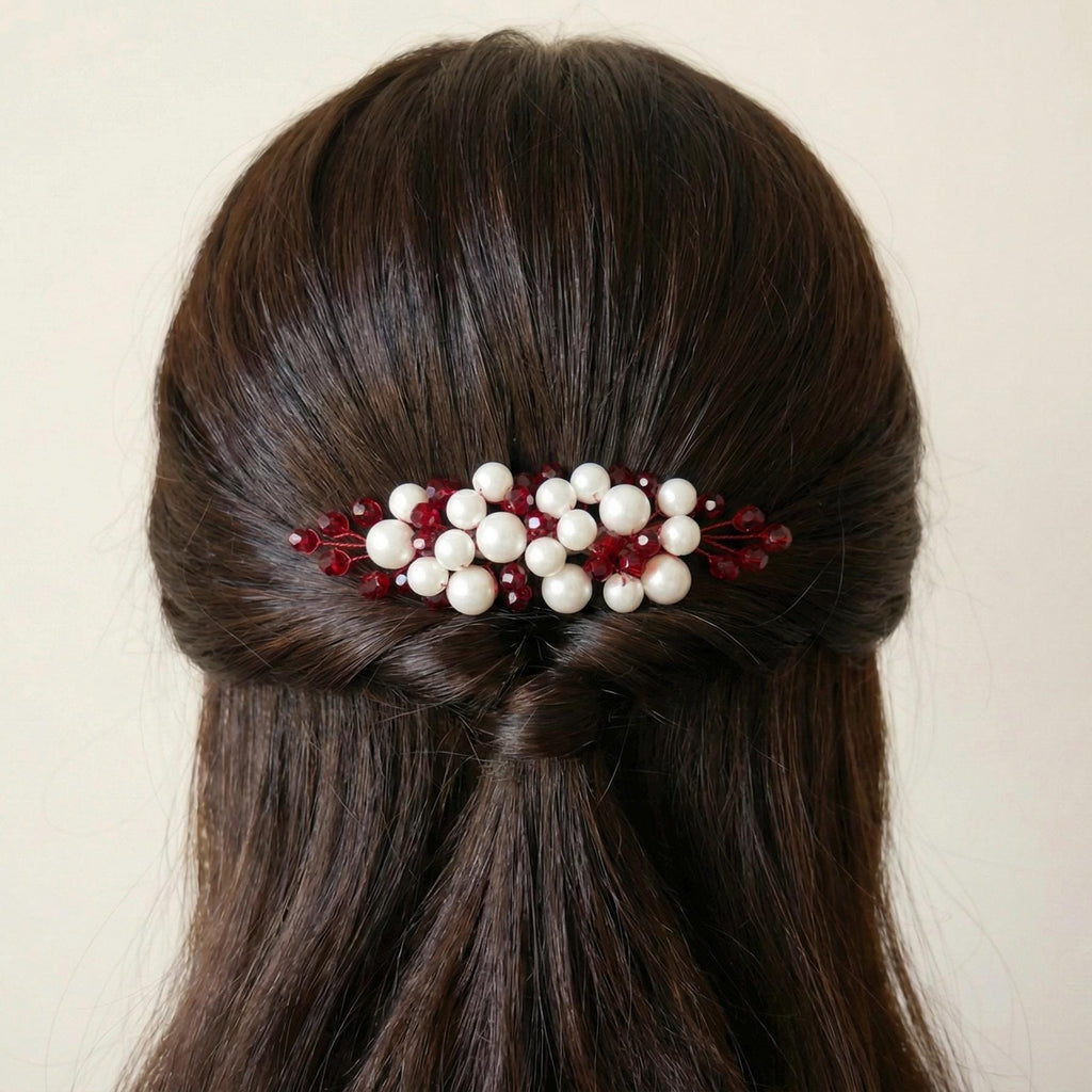 Braut Haarkamm Kristall Perlen Dunkelrot Draht Haarschmuck - AVYRAA BRIDAL