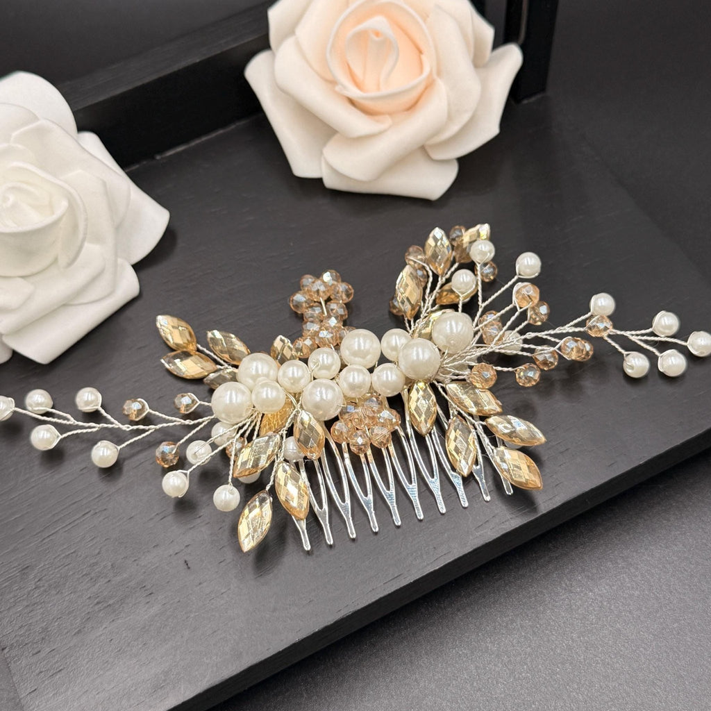 Braut Haarkamm mit Kristallen und Perlen 16 cm - AVYRAA BRIDAL