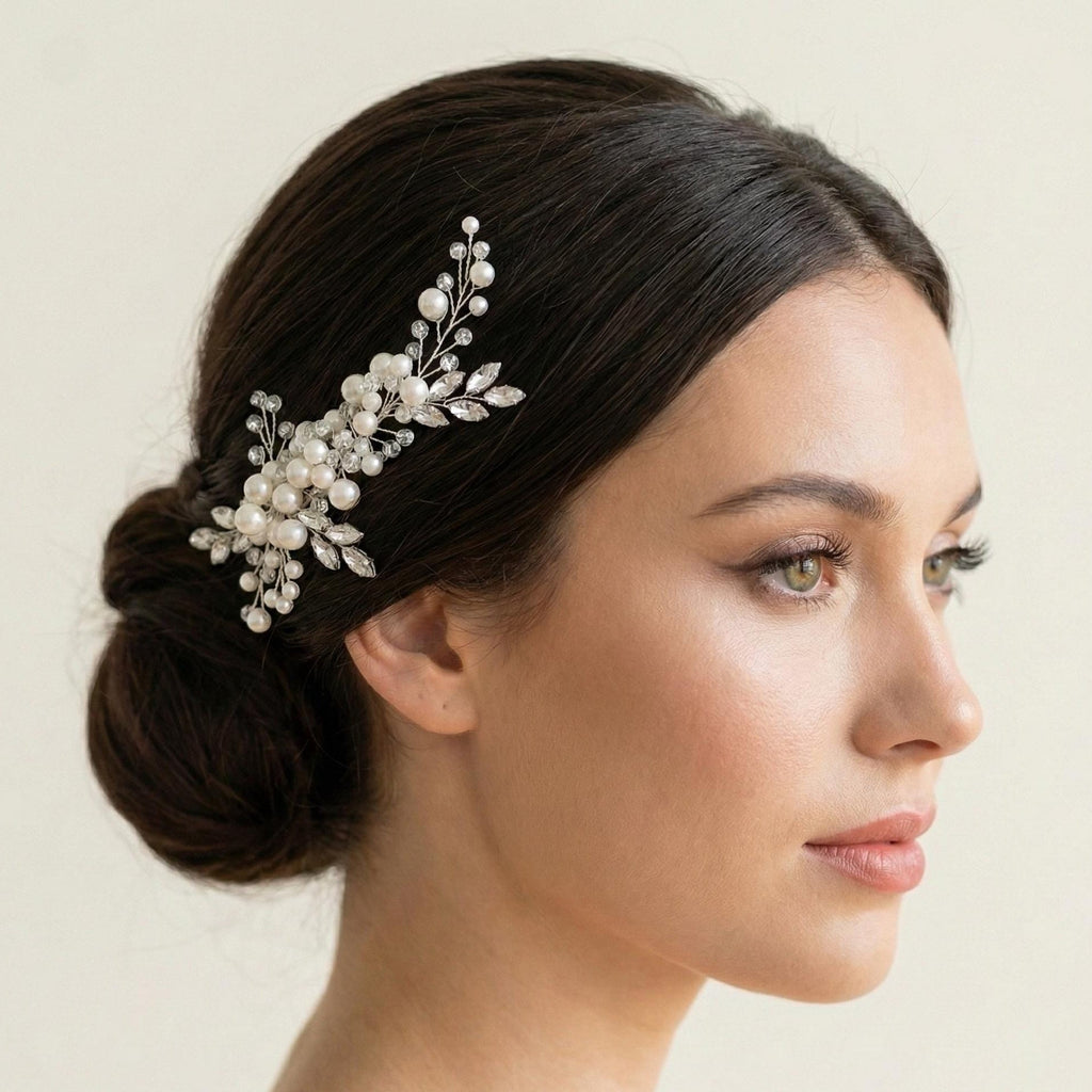 Braut Haarkamm mit Perlen und klaren Kristallen - AVYRAA BRIDAL