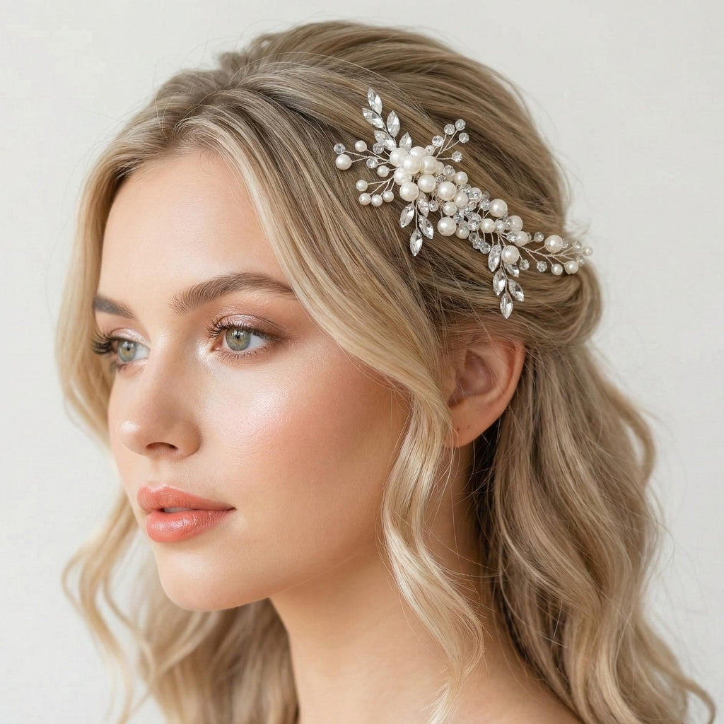 Braut Haarkamm mit Perlen und klaren Kristallen - AVYRAA BRIDAL