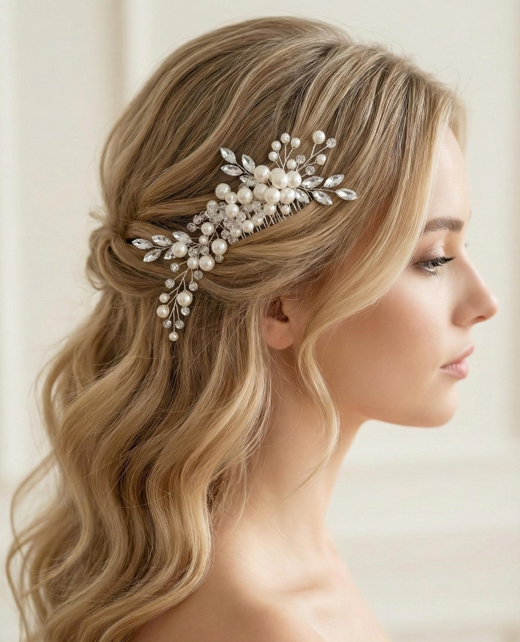 Braut Haarkamm mit Perlen und Kristallen, eleganter Hochzeit Haarschmuck - AVYRAA BRIDAL