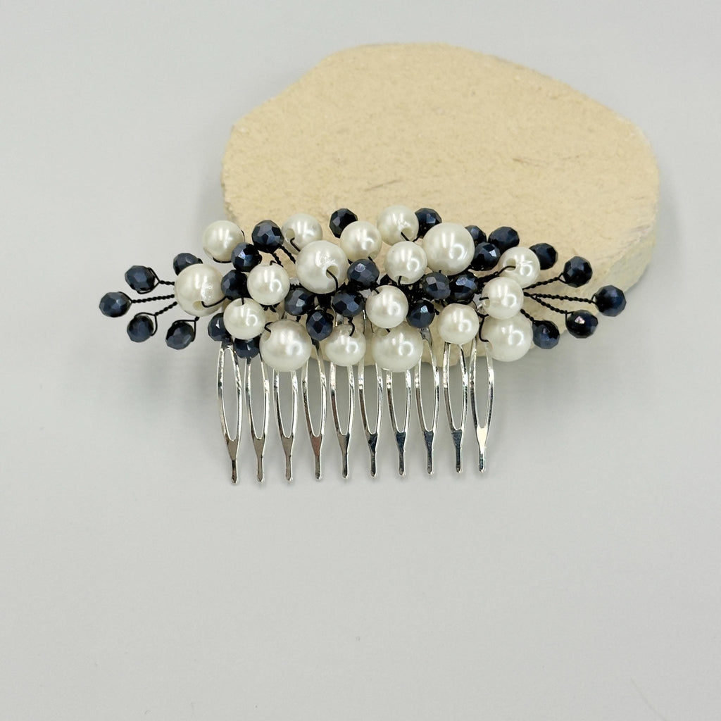 Braut Haarkamm Navyblau Kristall Perlen Draht Haarschmuck - AVYRAA BRIDAL