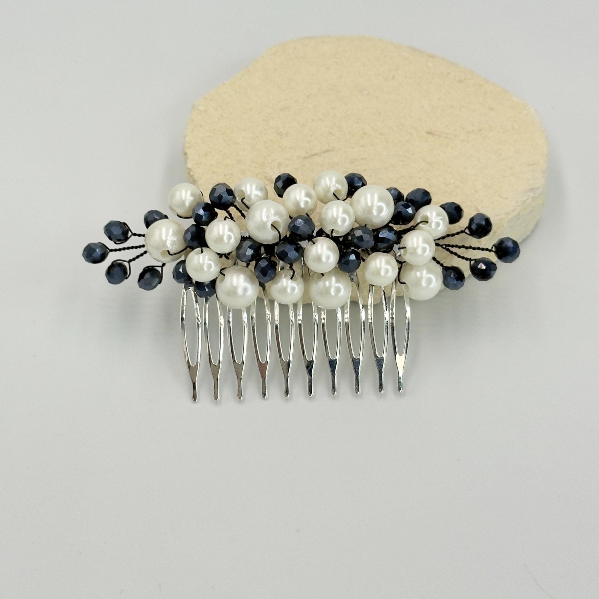 Braut Haarkamm Navyblau Kristall Perlen Draht Haarschmuck - AVYRAA BRIDAL
