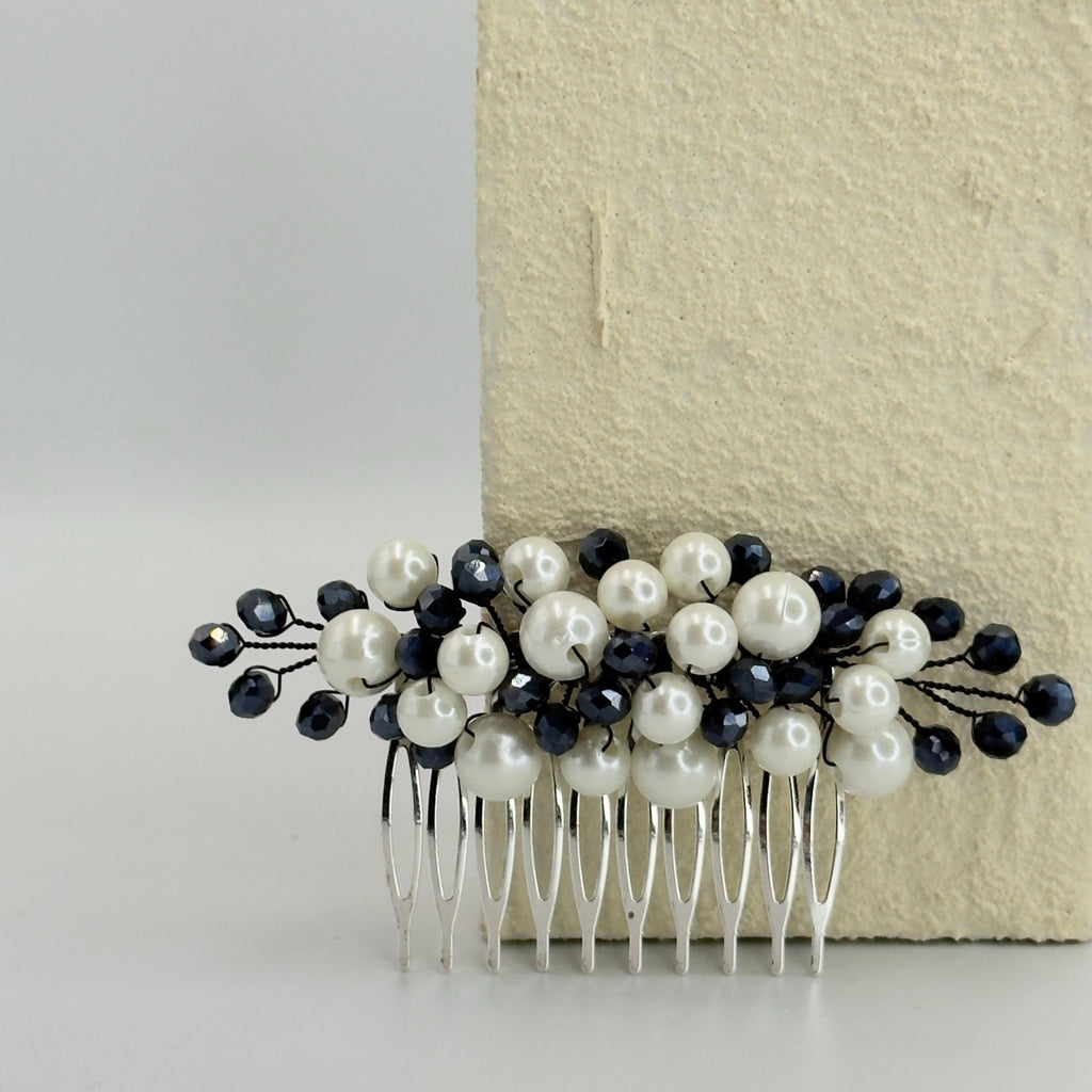 Braut Haarkamm Navyblau Kristall Perlen Draht Haarschmuck - AVYRAA BRIDAL