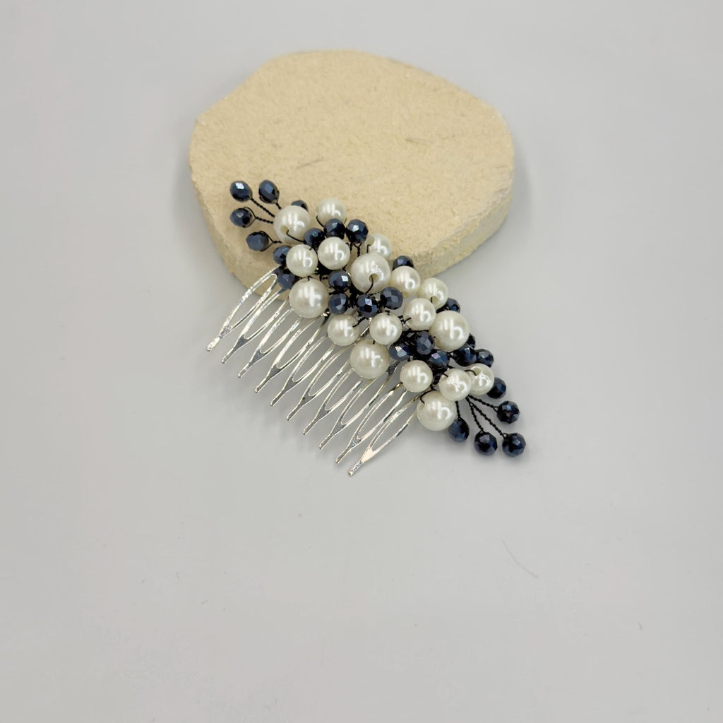 Braut Haarkamm Navyblau Kristall Perlen Draht Haarschmuck - AVYRAA BRIDAL