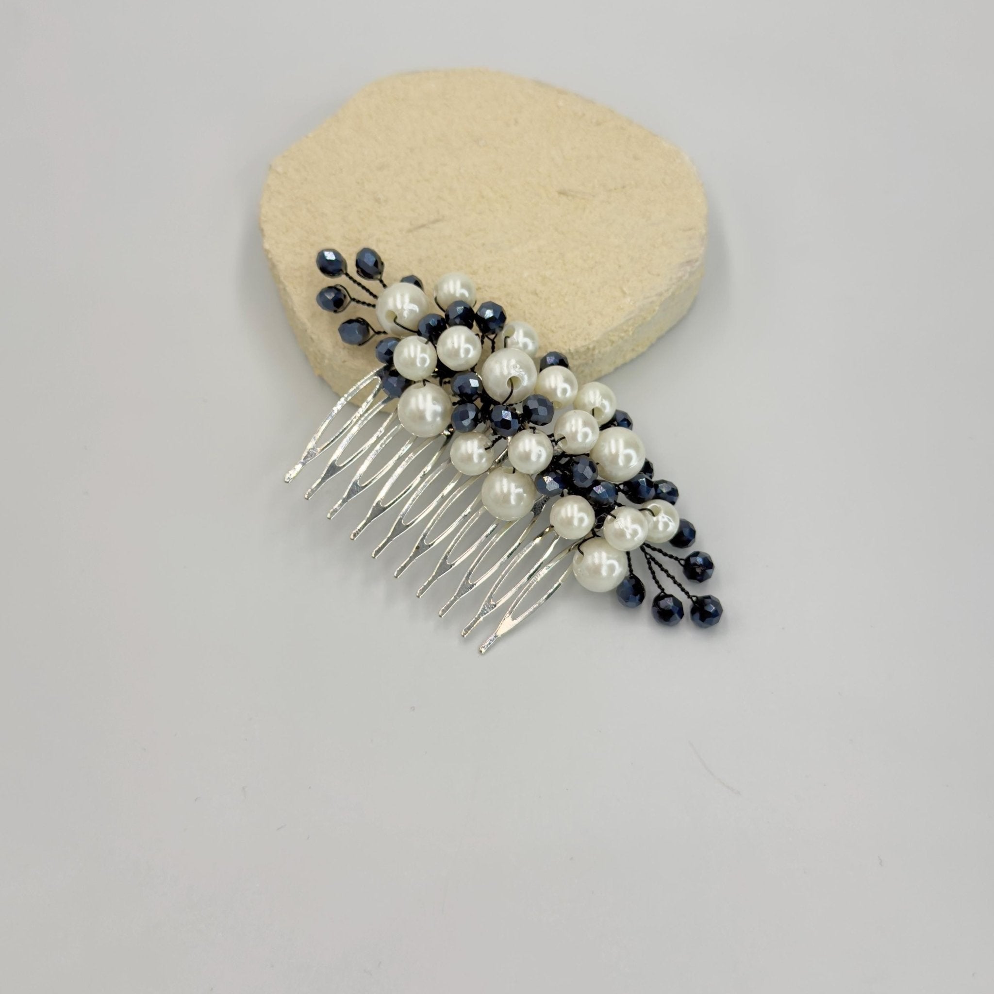 Braut Haarkamm Navyblau Kristall Perlen Draht Haarschmuck - AVYRAA BRIDAL