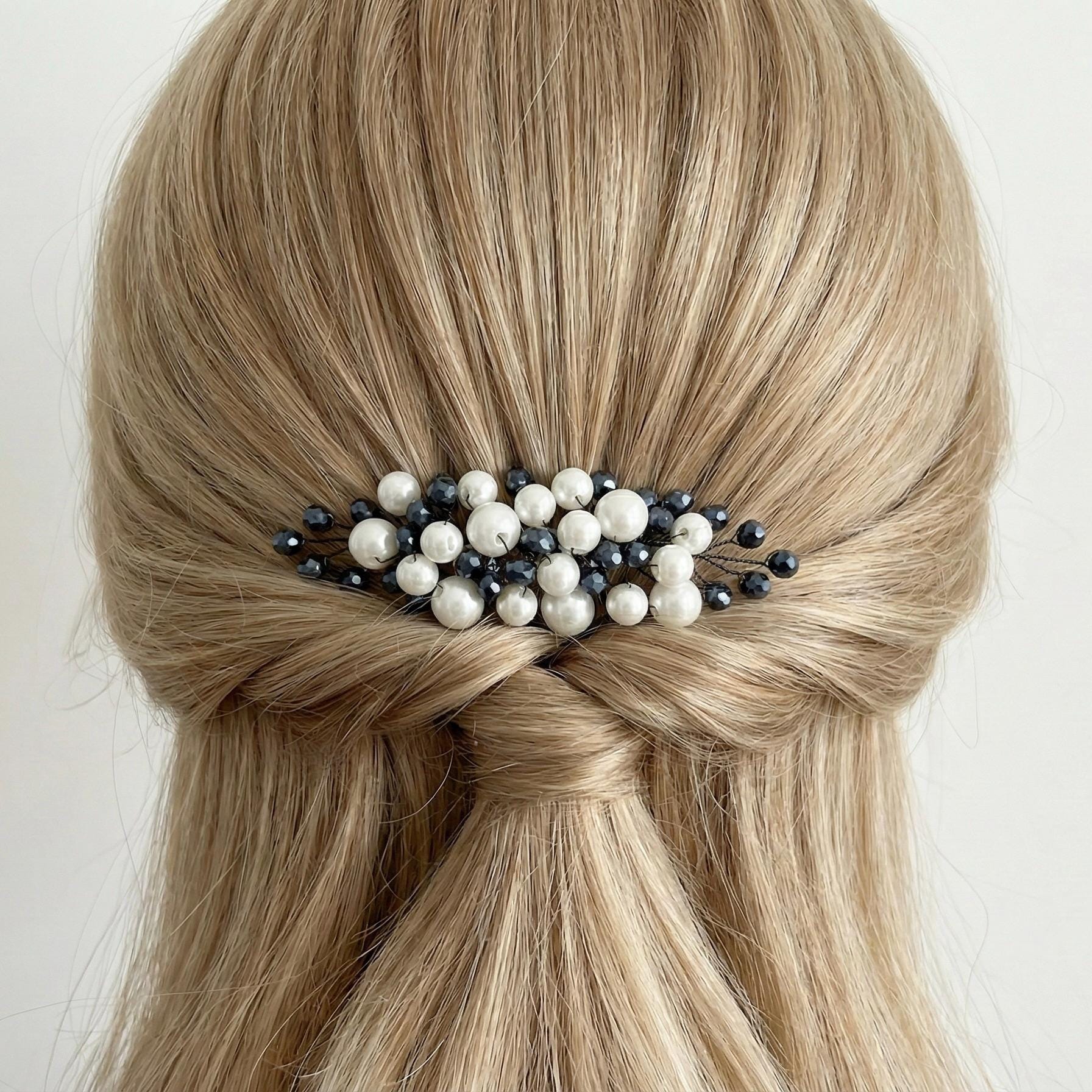 Braut Haarkamm Navyblau Kristall Perlen Draht Haarschmuck - AVYRAA BRIDAL