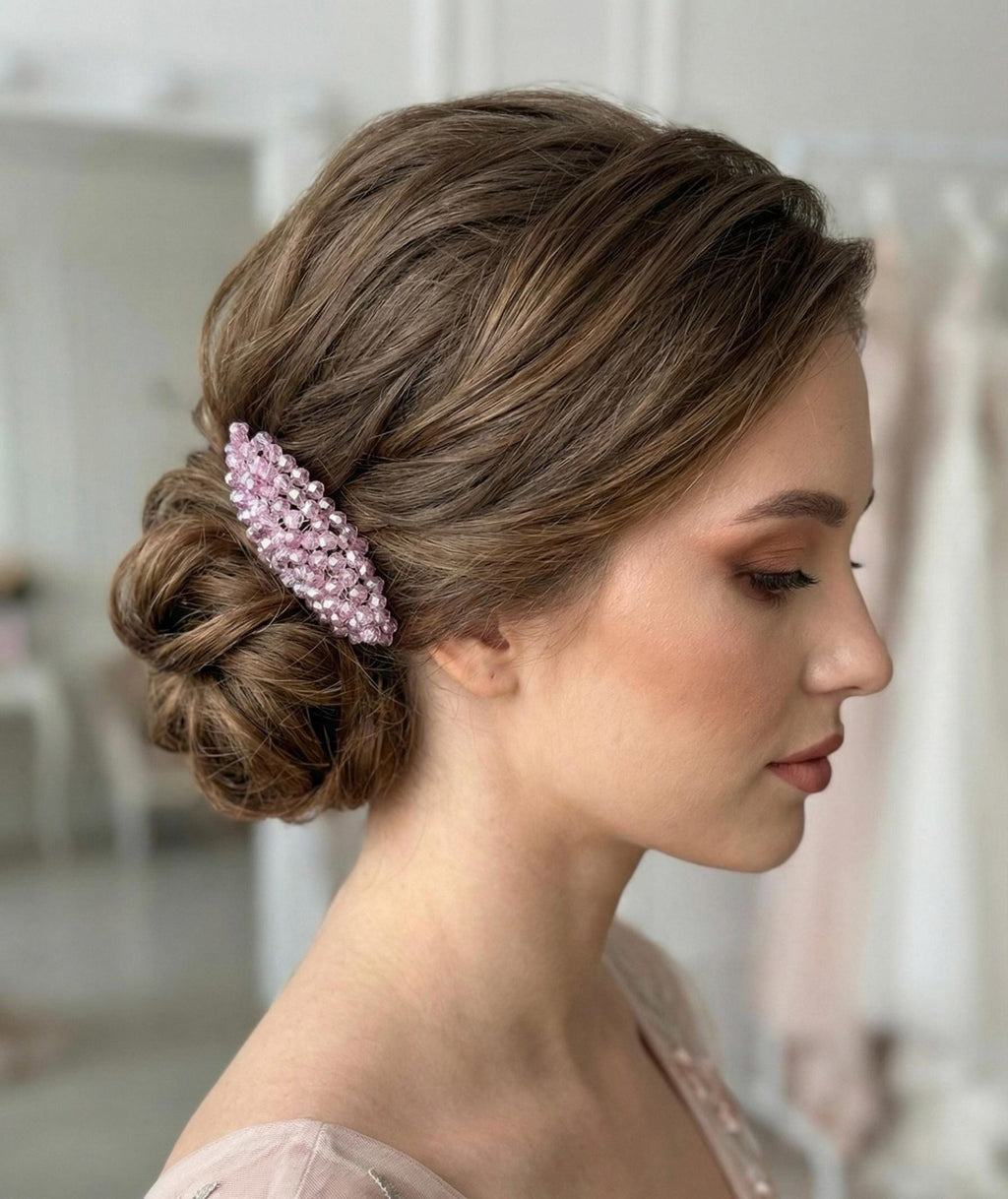 Braut Haarkamm Rosa Transparent Bicolor Kristall Haarschmuck - AVYRAA BRIDAL