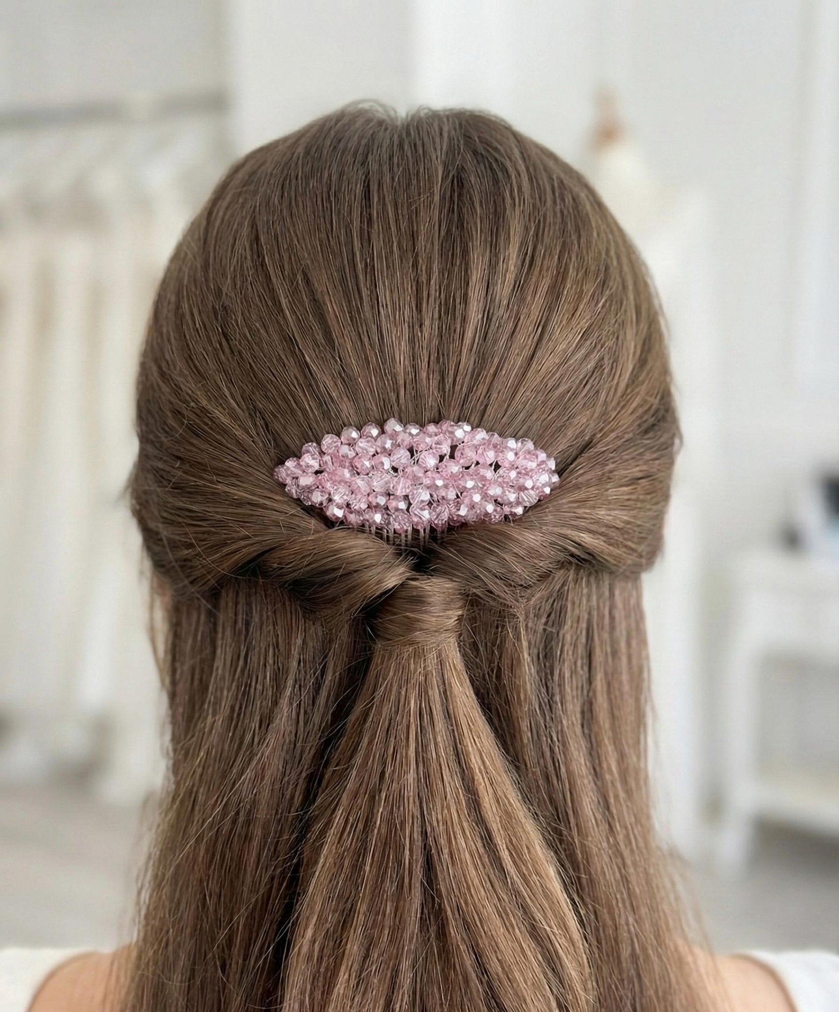 Braut Haarkamm Rosa Transparent Bicolor Kristall Haarschmuck - AVYRAA BRIDAL