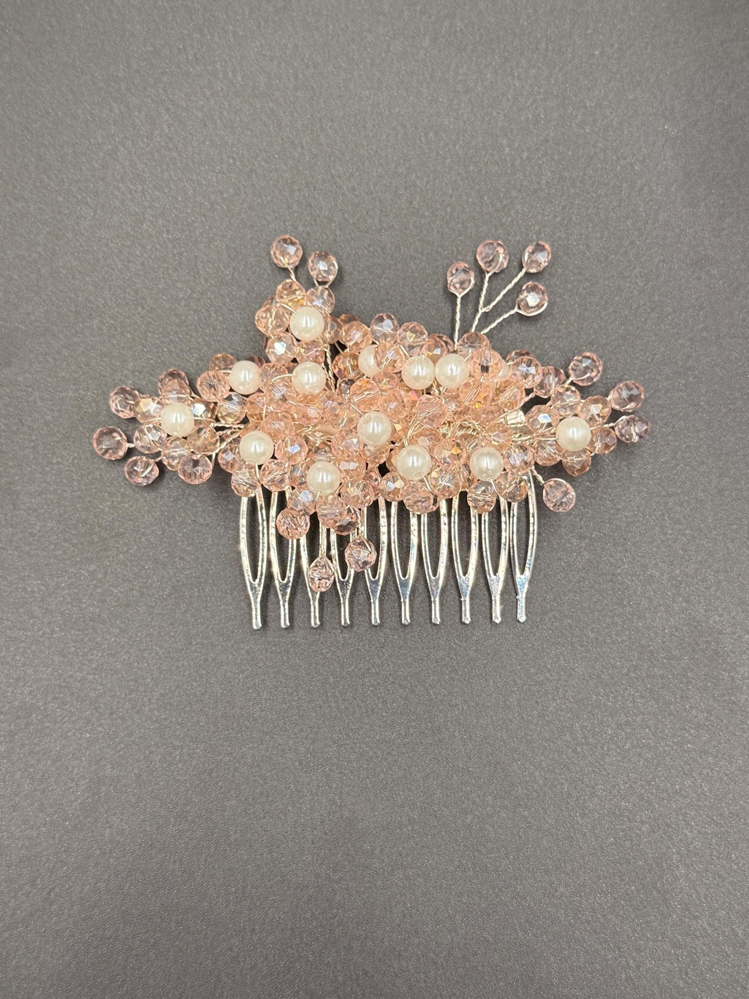 Braut Haarkamm Rosé mit Perlen und facettierten Kristallen handgefertigt elegant ca. 10 cm - AVYRAA BRIDAL