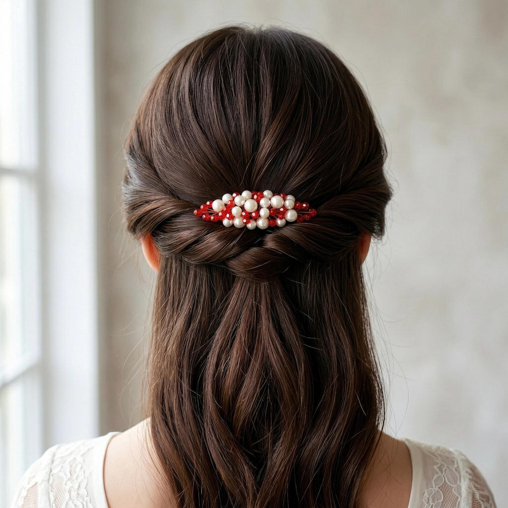 Braut Haarkamm Rot Kristall Strass Draht Haarschmuck - AVYRAA BRIDAL