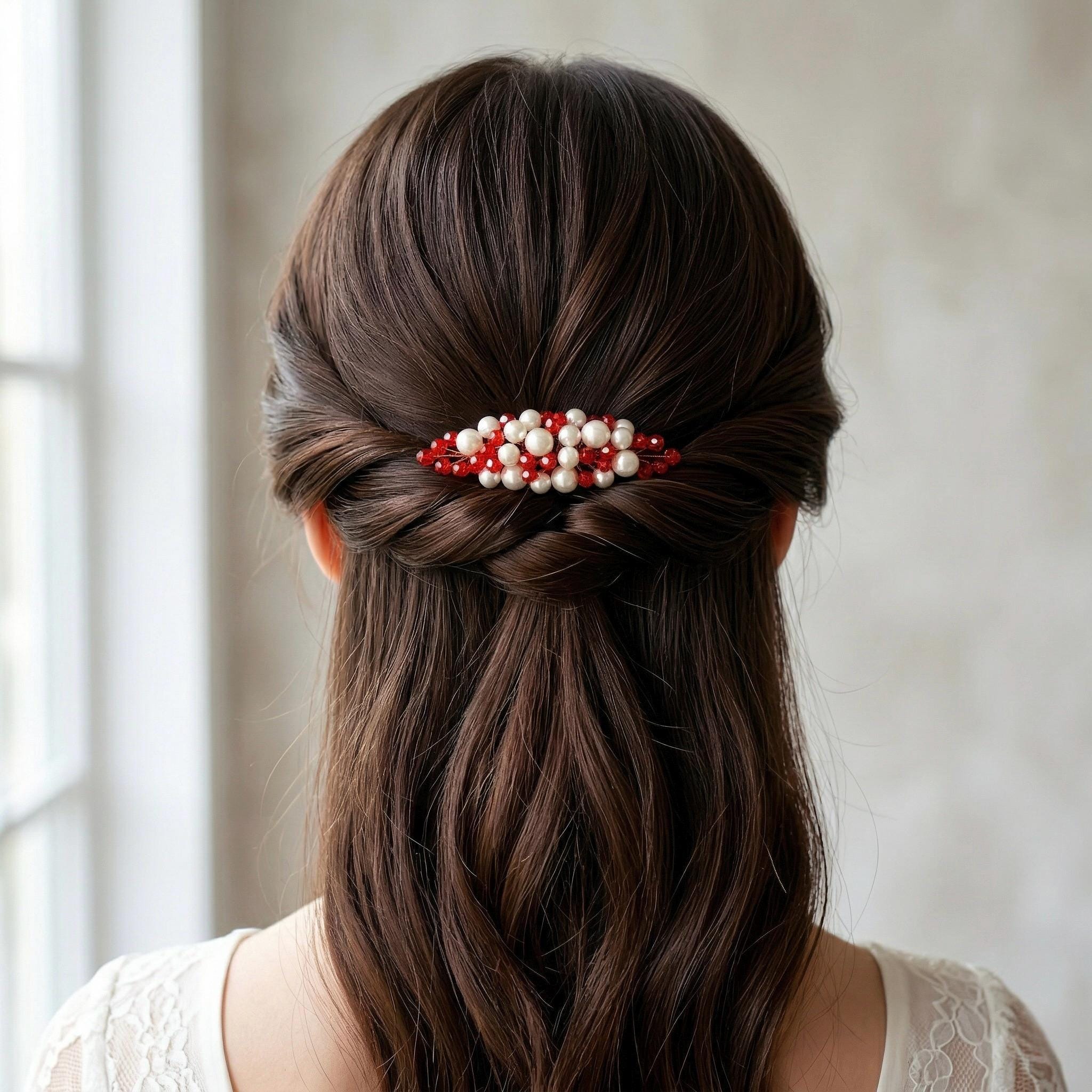 Braut Haarkamm Rot Kristall Strass Draht Haarschmuck - AVYRAA BRIDAL