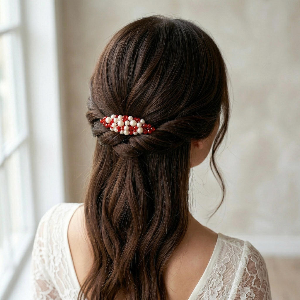 Braut Haarkamm Rot Kristall Strass Draht Haarschmuck - AVYRAA BRIDAL
