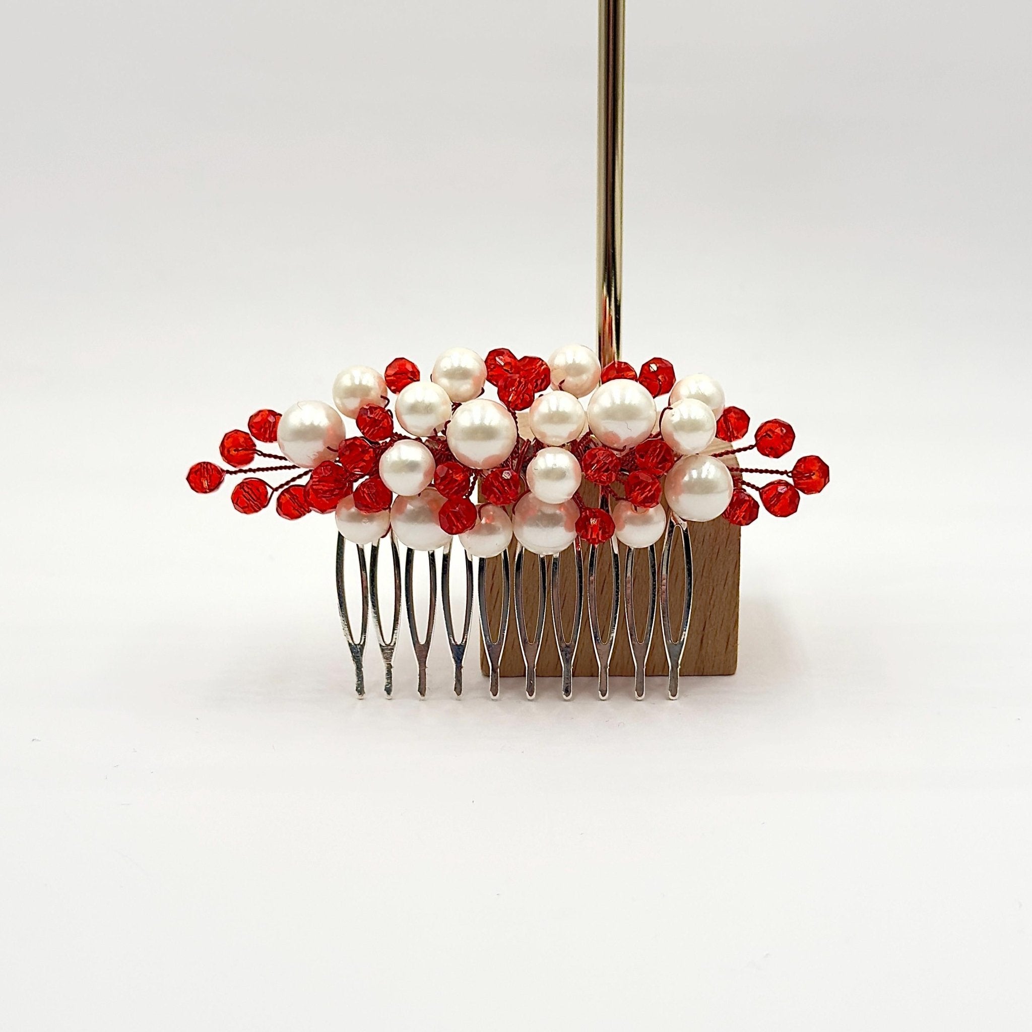 Braut Haarkamm Rot Kristall Strass Draht Haarschmuck - AVYRAA BRIDAL