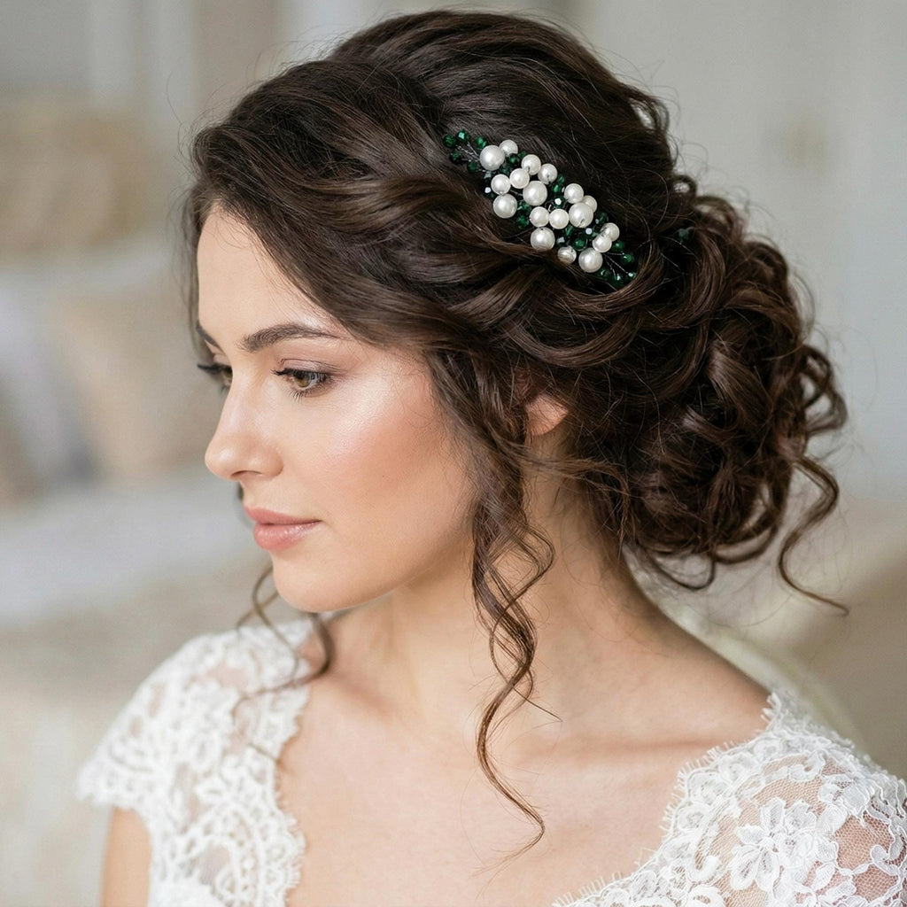 Braut Haarkamm Smaragdgrün Kristall Draht Haarschmuck - AVYRAA BRIDAL