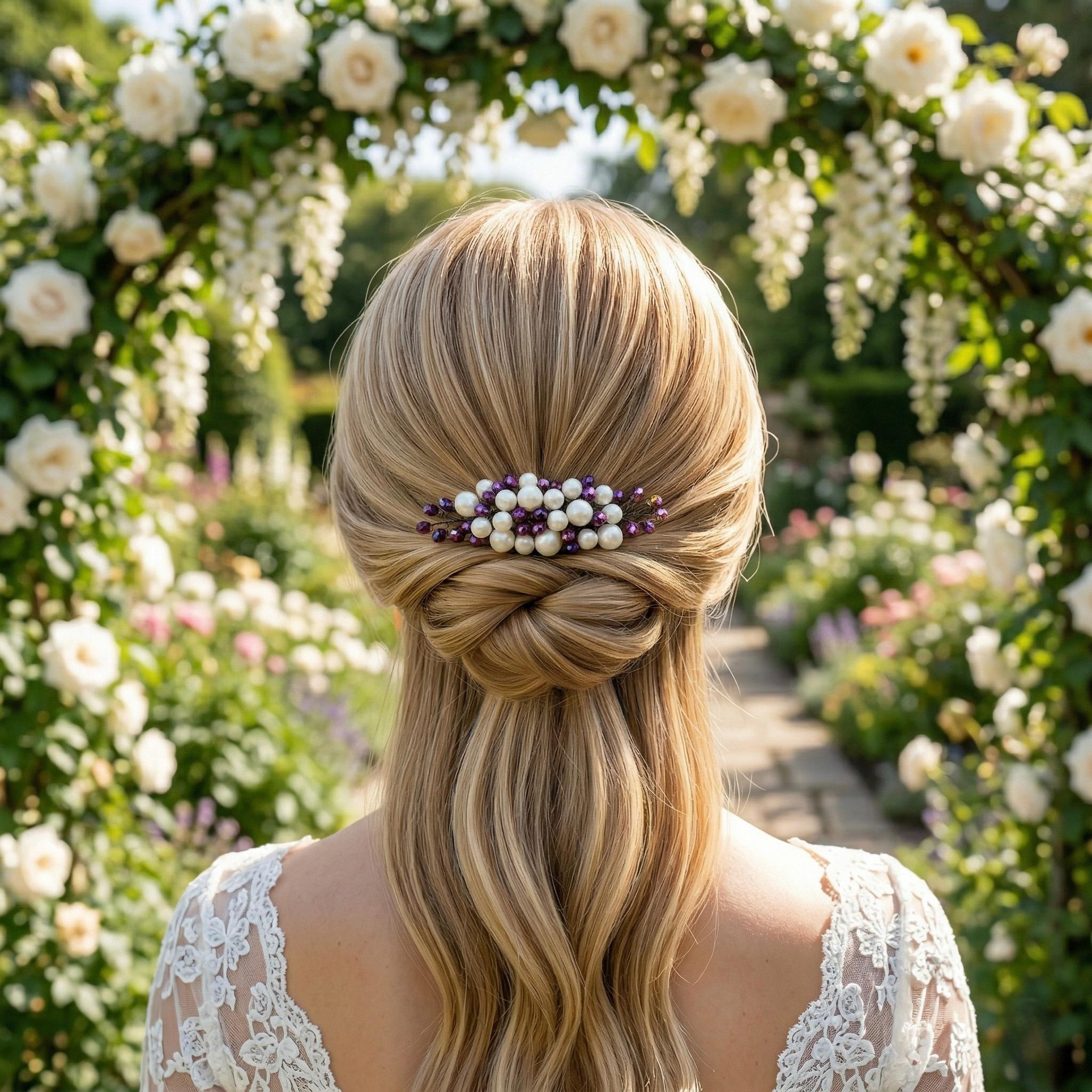 Braut Haarkamm Violett Kristall Strass Draht Haarschmuck - AVYRAA BRIDAL
