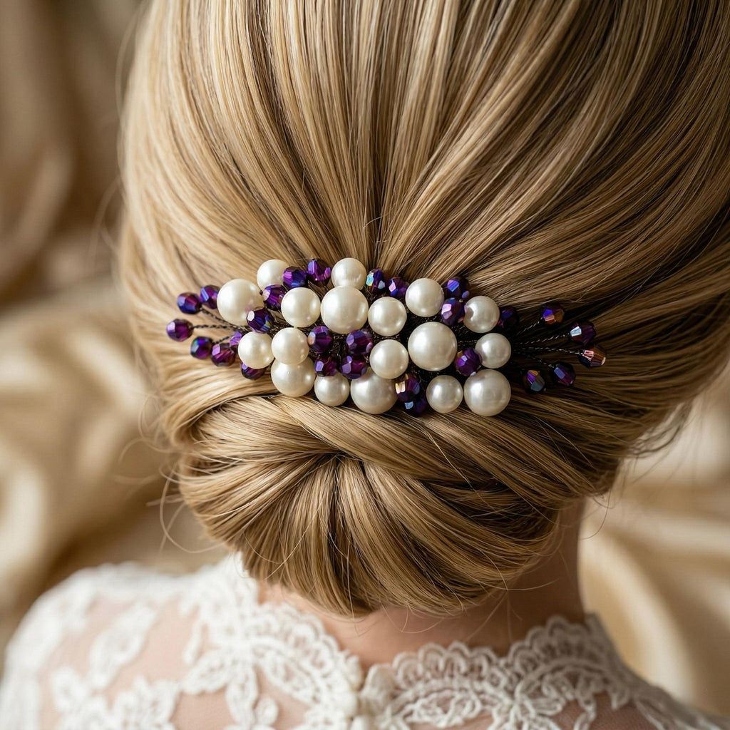 Braut Haarkamm Violett Kristall Strass Draht Haarschmuck - AVYRAA BRIDAL