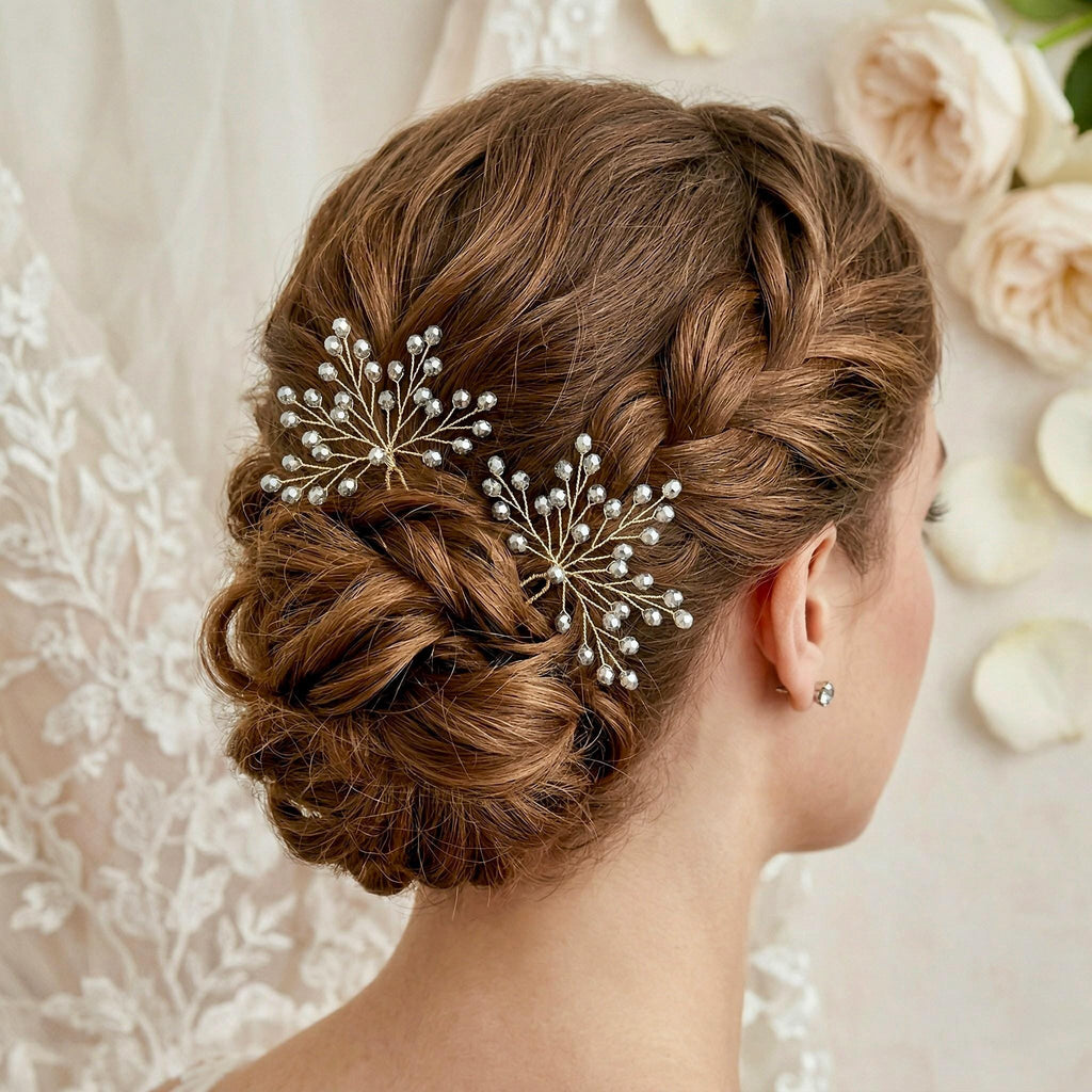 Braut Haarnadel Silber Klar Kristall Glas Draht Haarschmuck - AVYRAA BRIDAL
