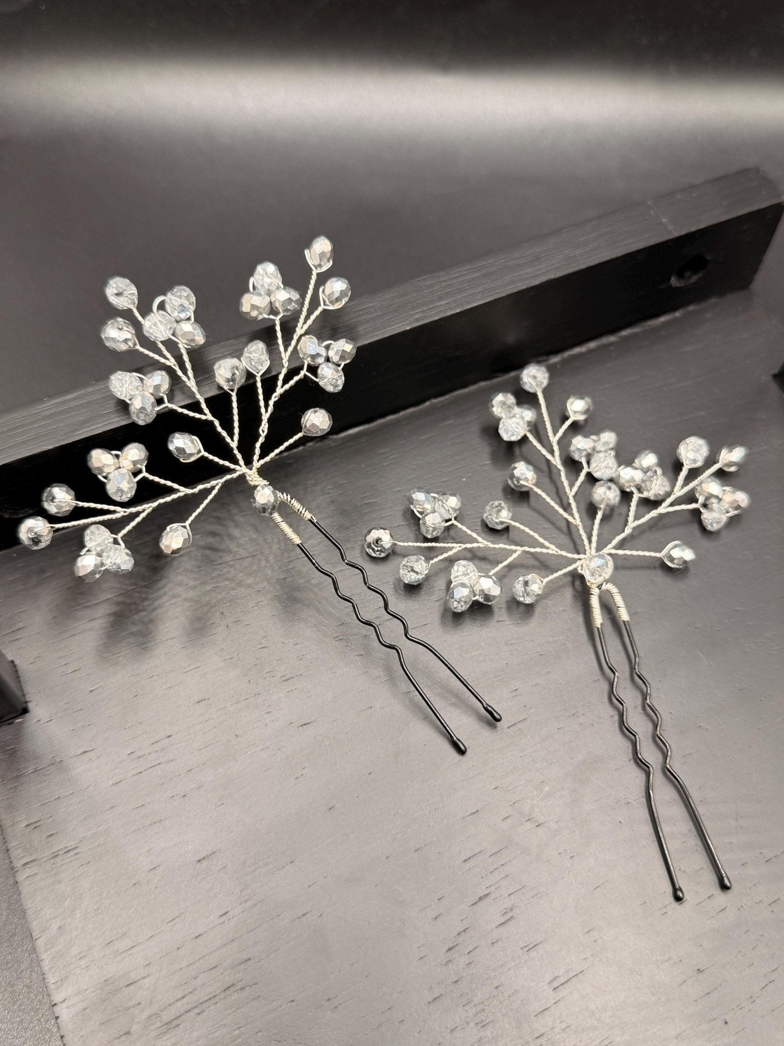 Braut Haarnadel Zweig Silber Klar Glas Kristall Draht Haarschmuck - AVYRAA BRIDAL