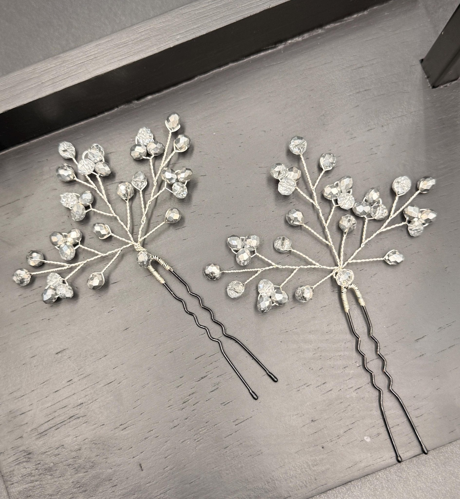 Braut Haarnadel Zweig Silber Klar Glas Kristall Draht Haarschmuck - AVYRAA BRIDAL