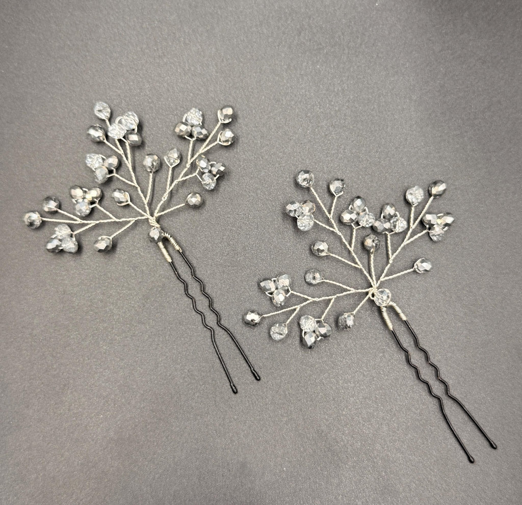 Braut Haarnadel Zweig Silber Klar Glas Kristall Draht Haarschmuck - AVYRAA BRIDAL