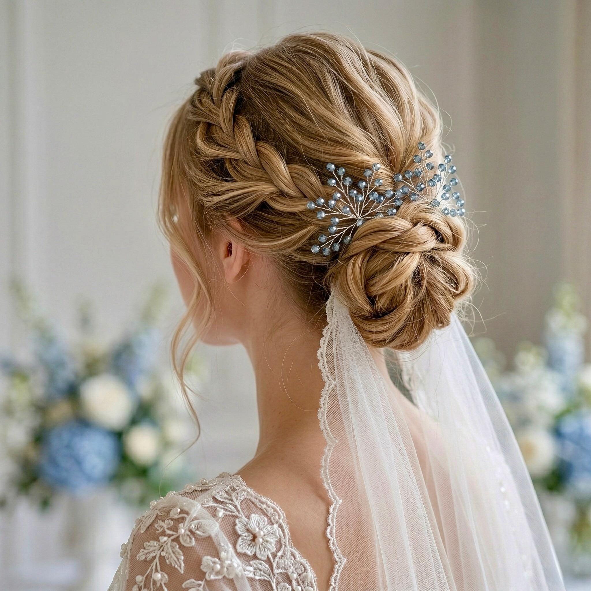Braut Haarnadeln Blau Hellblau Kristall Strass Draht Haarschmuck - AVYRAA BRIDAL