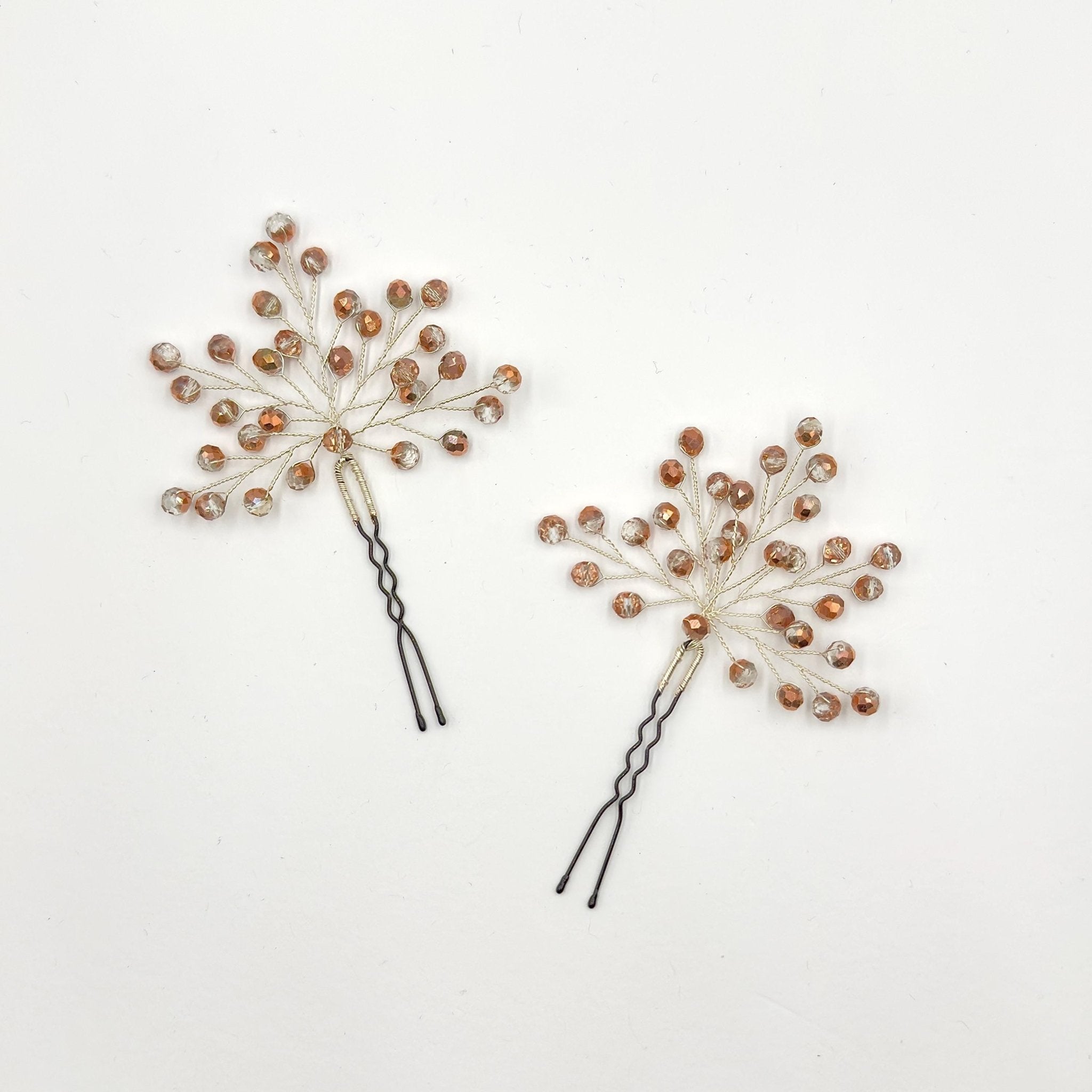 Braut Haarnadeln Champagner Kupfer Glasperlen Draht Haarschmuck - AVYRAA BRIDAL