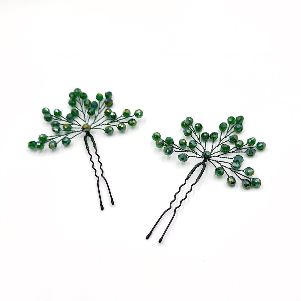Braut Haarnadeln grün Gold Kristall Strass Draht Haarschmuck - AVYRAA BRIDAL