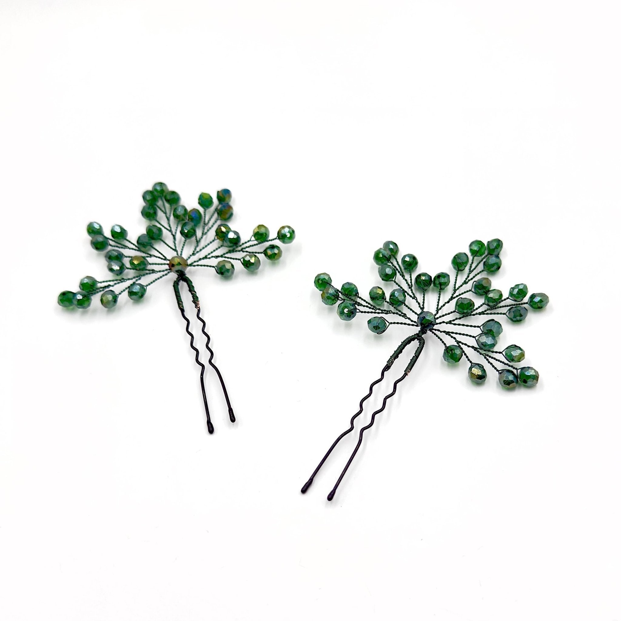 Braut Haarnadeln grün Gold Kristall Strass Draht Haarschmuck - AVYRAA BRIDAL