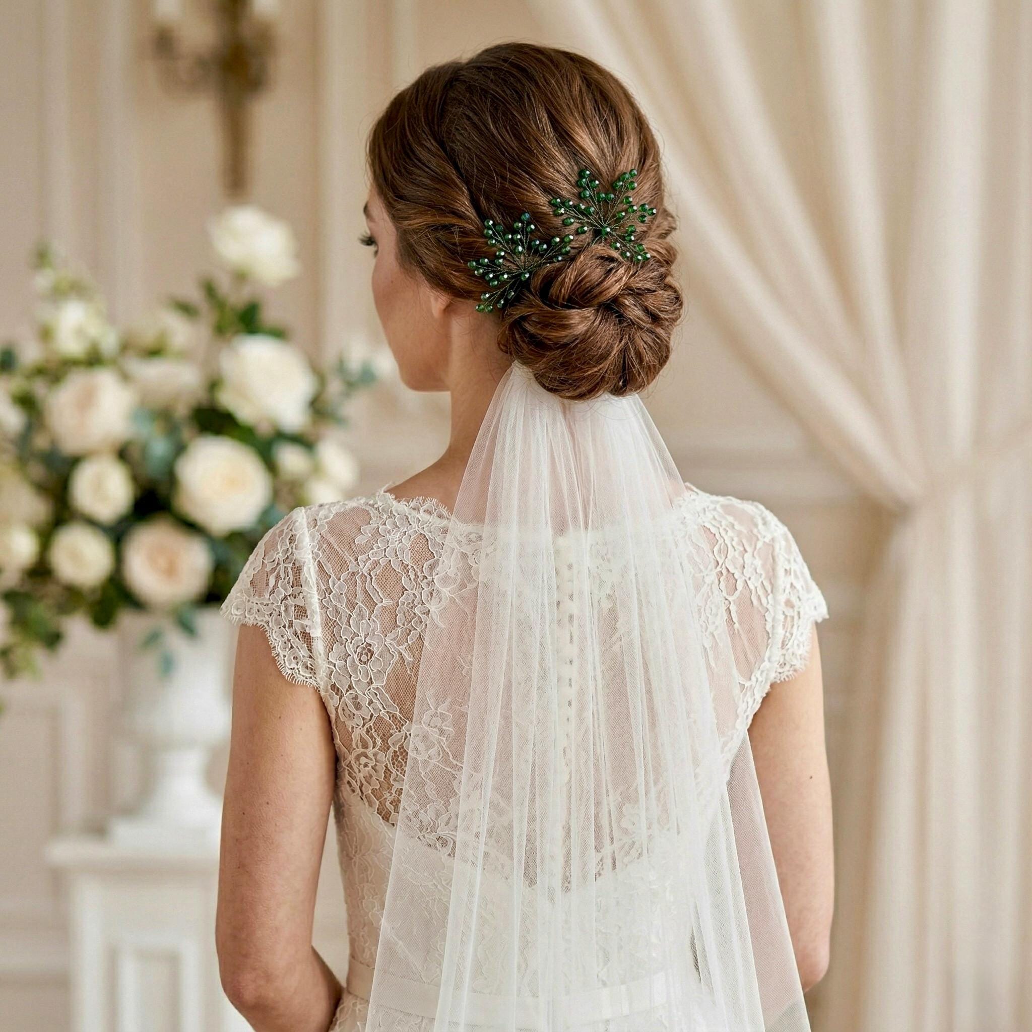 Braut Haarnadeln grün Gold Kristall Strass Draht Haarschmuck - AVYRAA BRIDAL