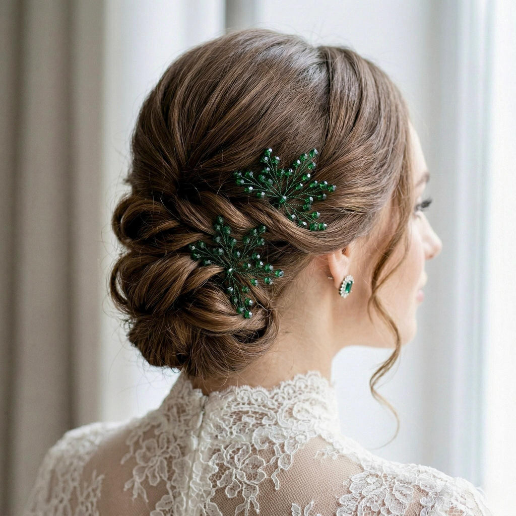 Braut Haarnadeln grün Kristall Strass Draht Haarschmuck - AVYRAA BRIDAL