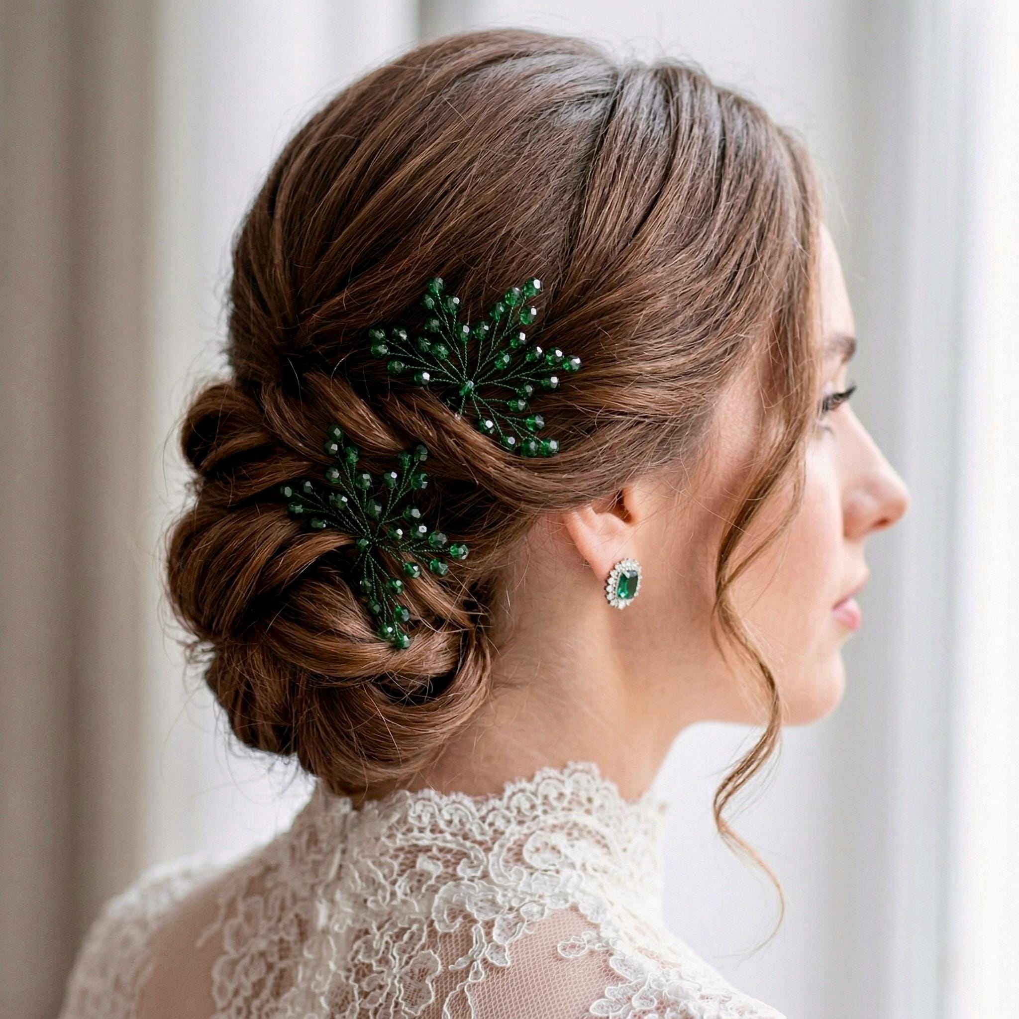 Braut Haarnadeln grün Kristall Strass Draht Haarschmuck - AVYRAA BRIDAL