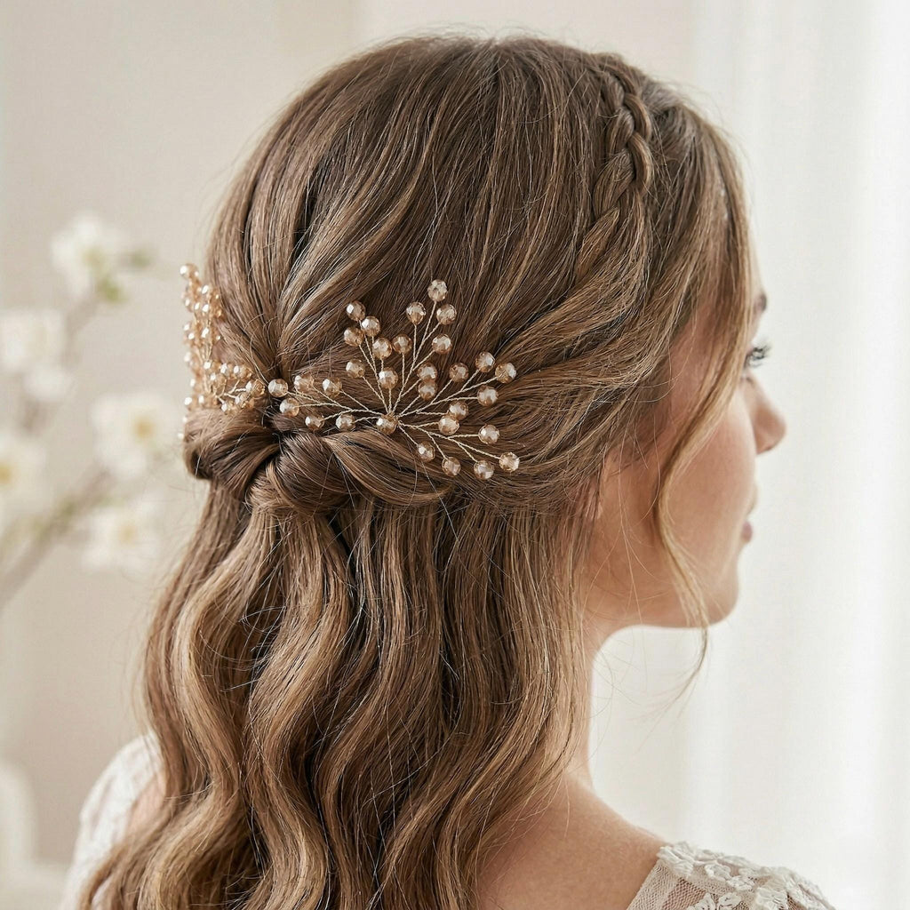Braut Haarnadeln Hellgold Kristall Strass Draht Haarschmuck - AVYRAA BRIDAL