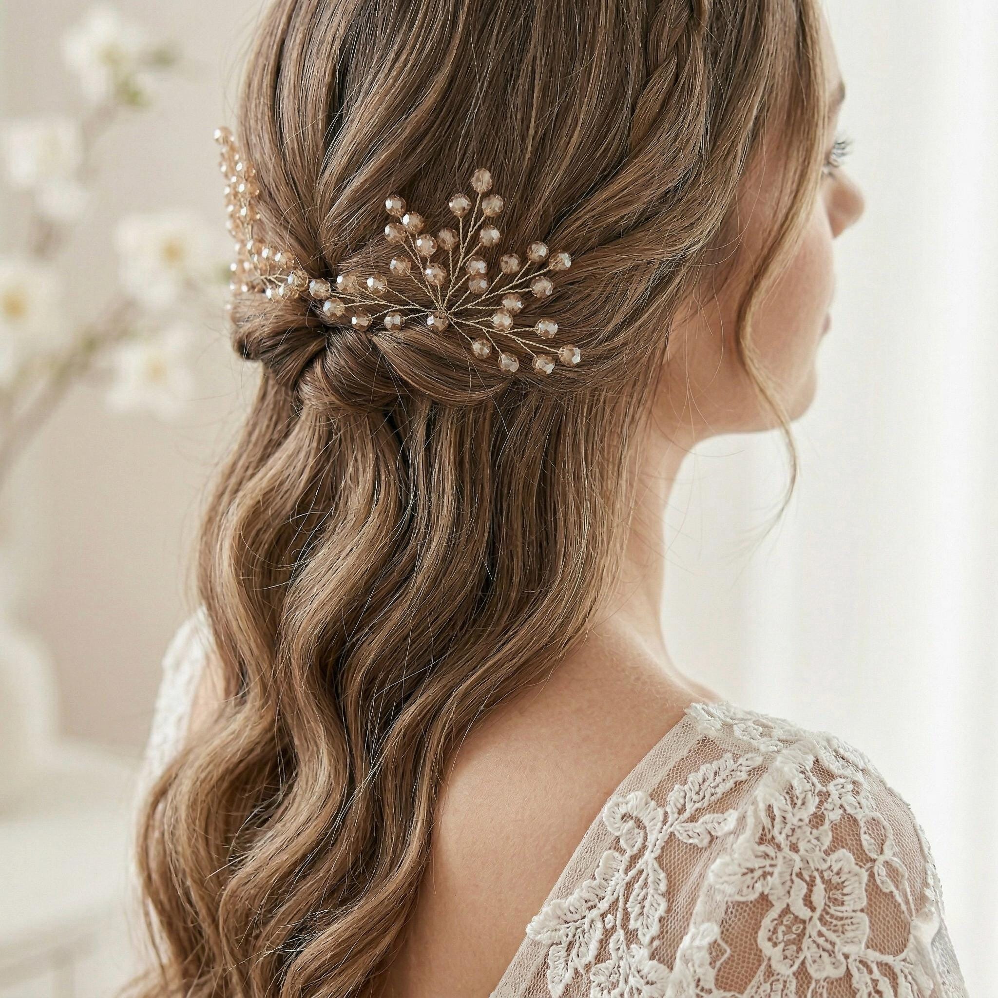 Braut Haarnadeln Hellgold Kristall Strass Draht Haarschmuck - AVYRAA BRIDAL
