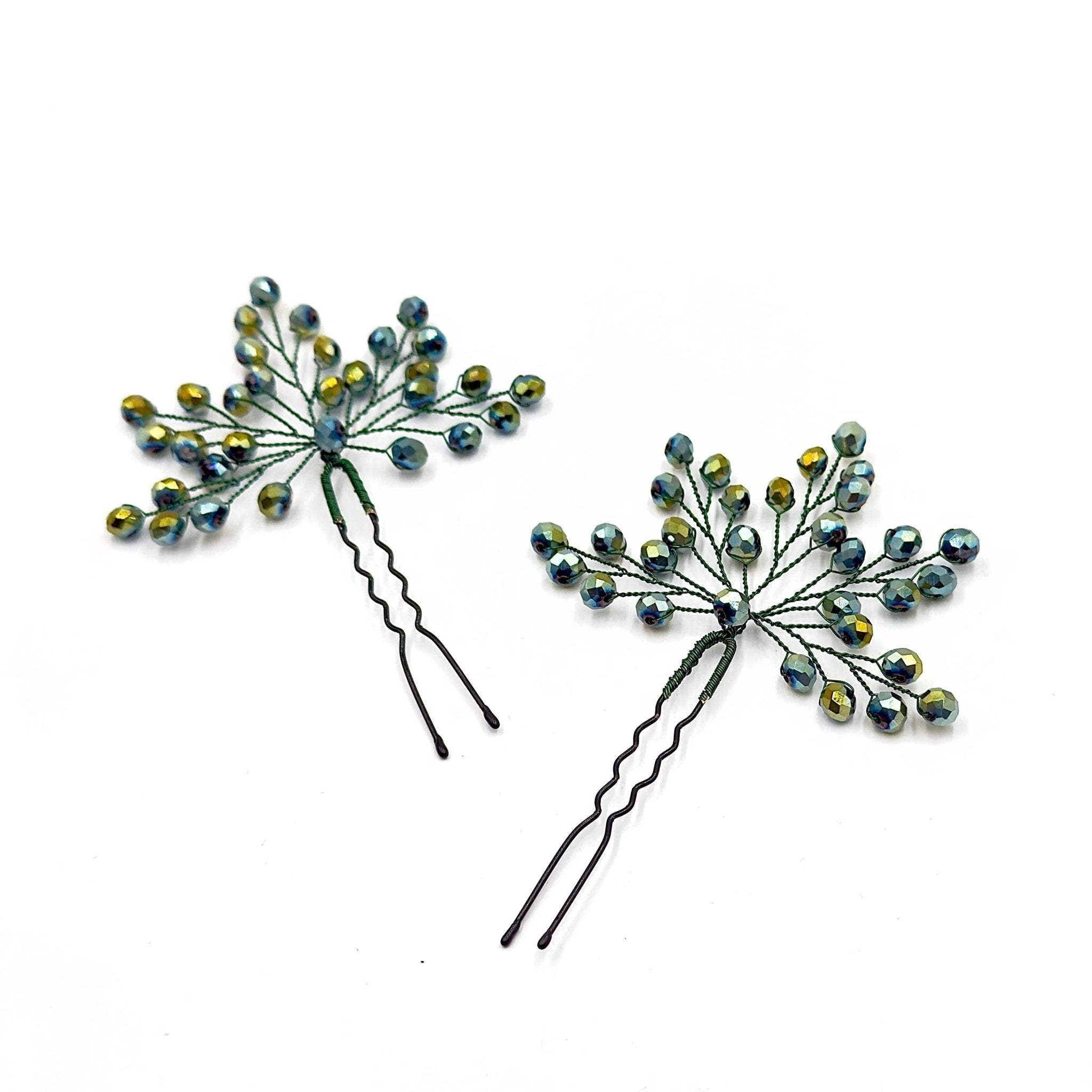 Braut Haarnadeln Olivgrün Gold Kristall Strass Draht Haarschmuck - AVYRAA BRIDAL