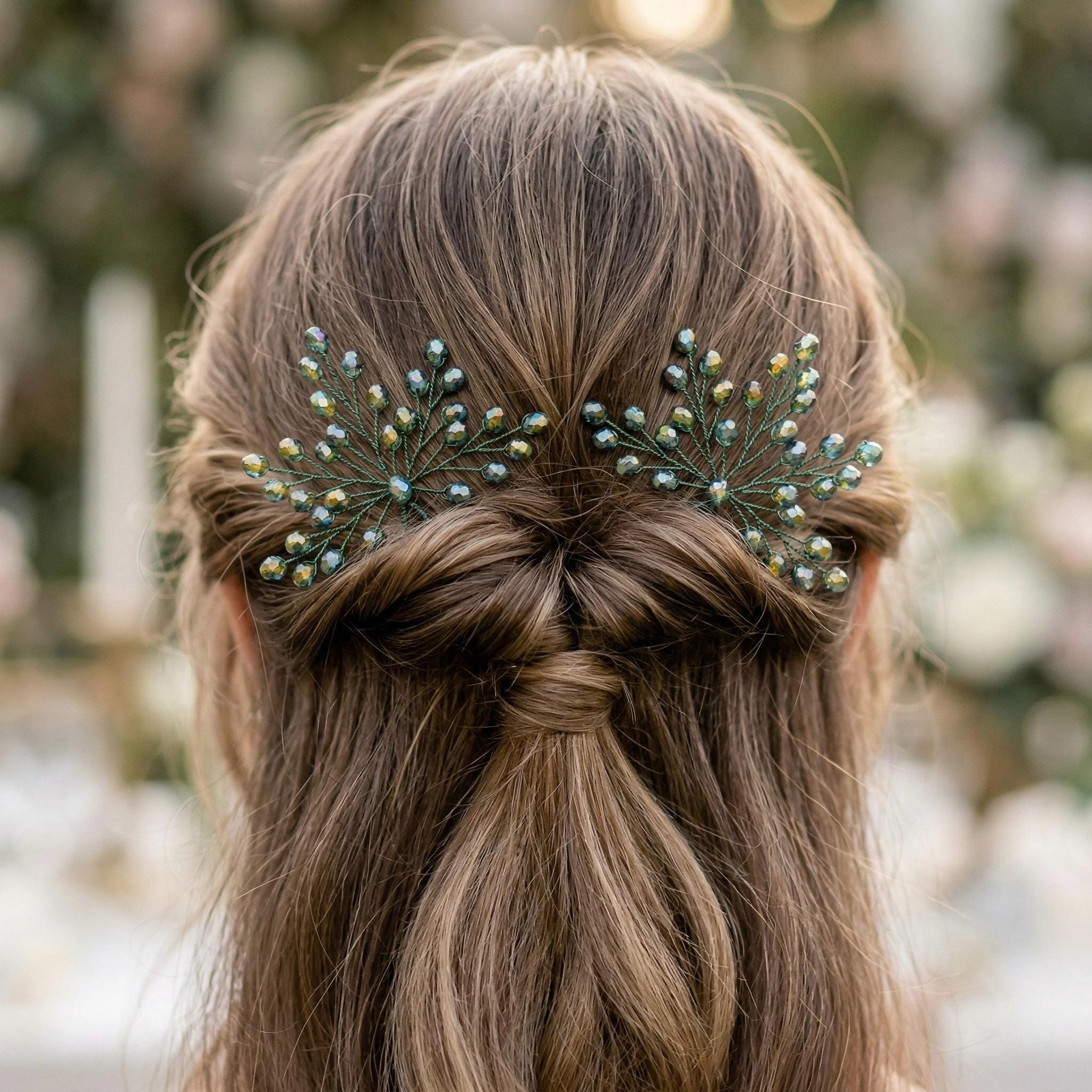 Braut Haarnadeln Olivgrün Gold Kristall Strass Draht Haarschmuck - AVYRAA BRIDAL