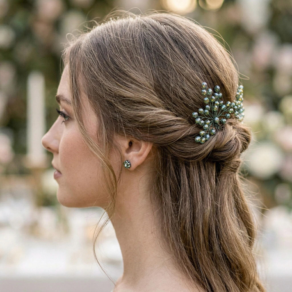 Braut Haarnadeln Olivgrün Gold Kristall Strass Draht Haarschmuck - AVYRAA BRIDAL