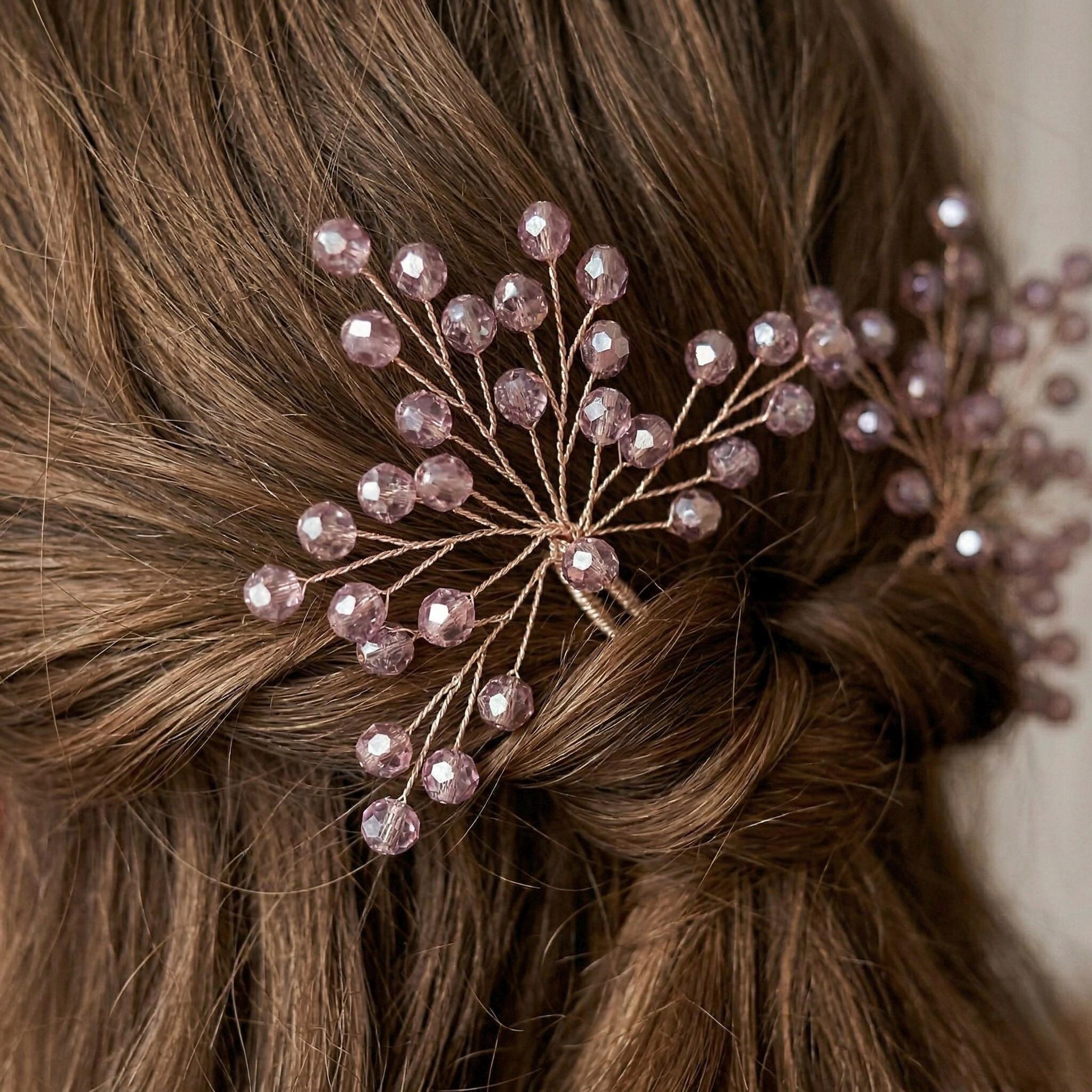 Braut Haarnadeln Rosa Kristall Strass Draht Haarschmuck - AVYRAA BRIDAL