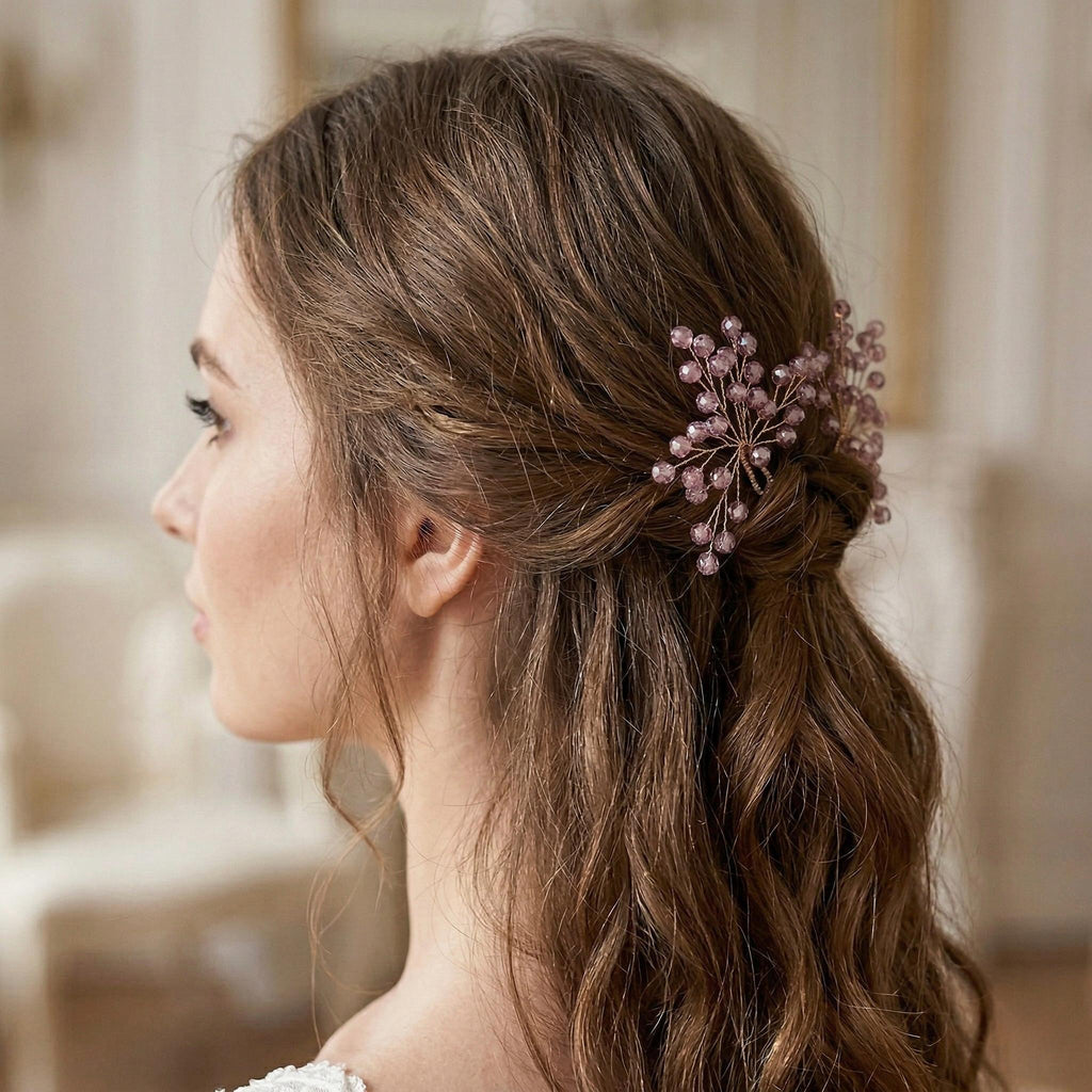 Braut Haarnadeln Rosa Kristall Strass Draht Haarschmuck - AVYRAA BRIDAL