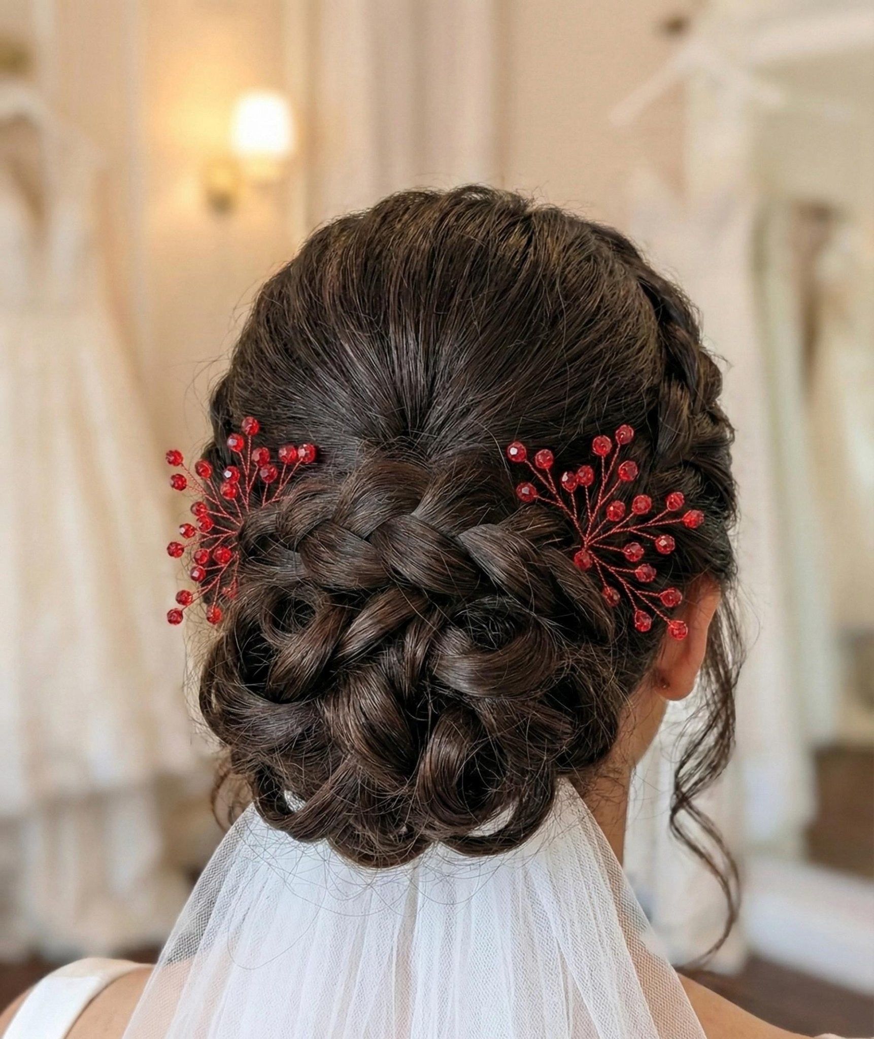 Braut Haarnadeln Rot Kristall Golddraht Rotdraht Strass Haarschmuck - AVYRAA BRIDAL