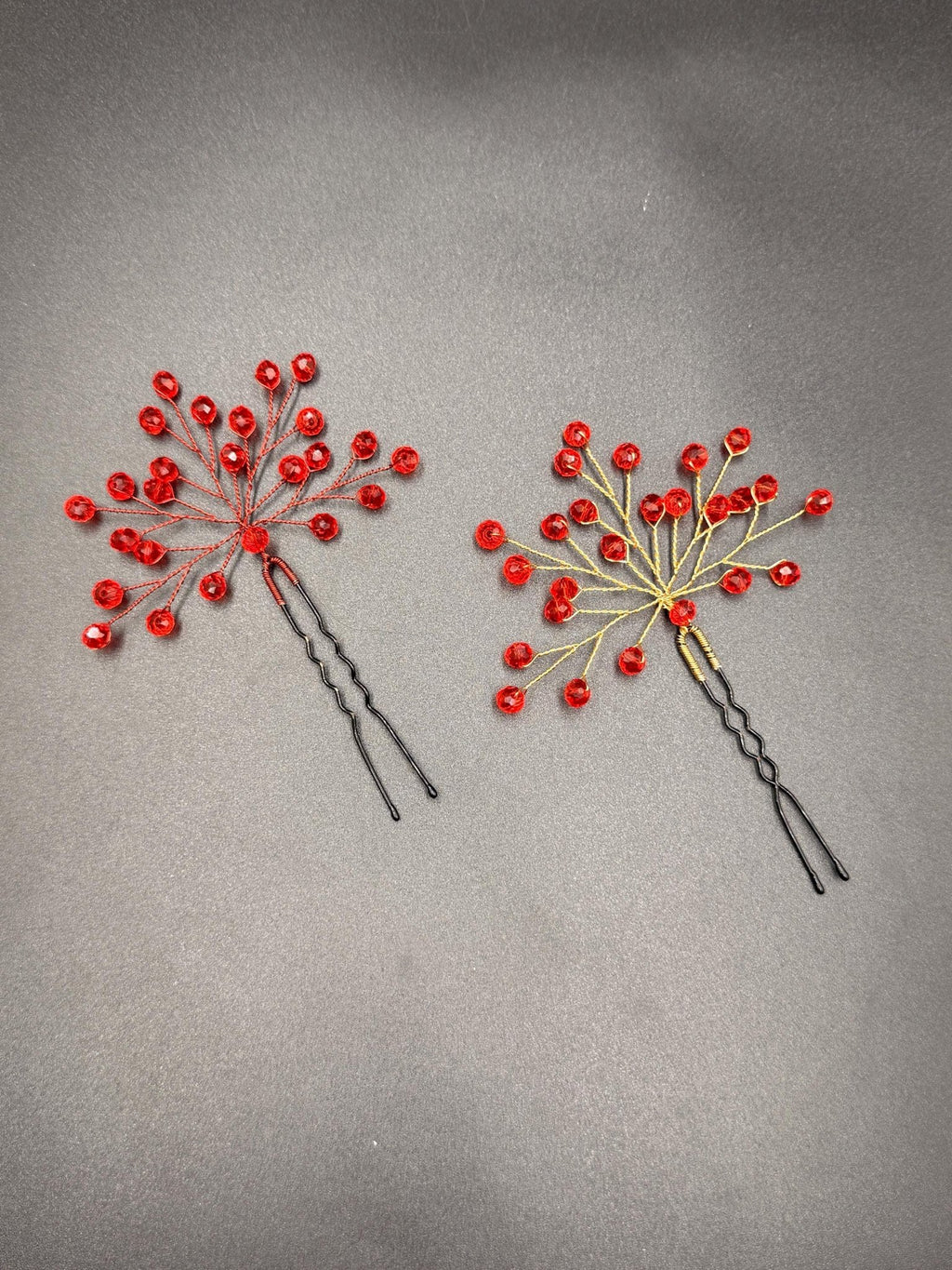 Braut Haarnadeln Rot Kristall Golddraht Rotdraht Strass Haarschmuck - AVYRAA BRIDAL