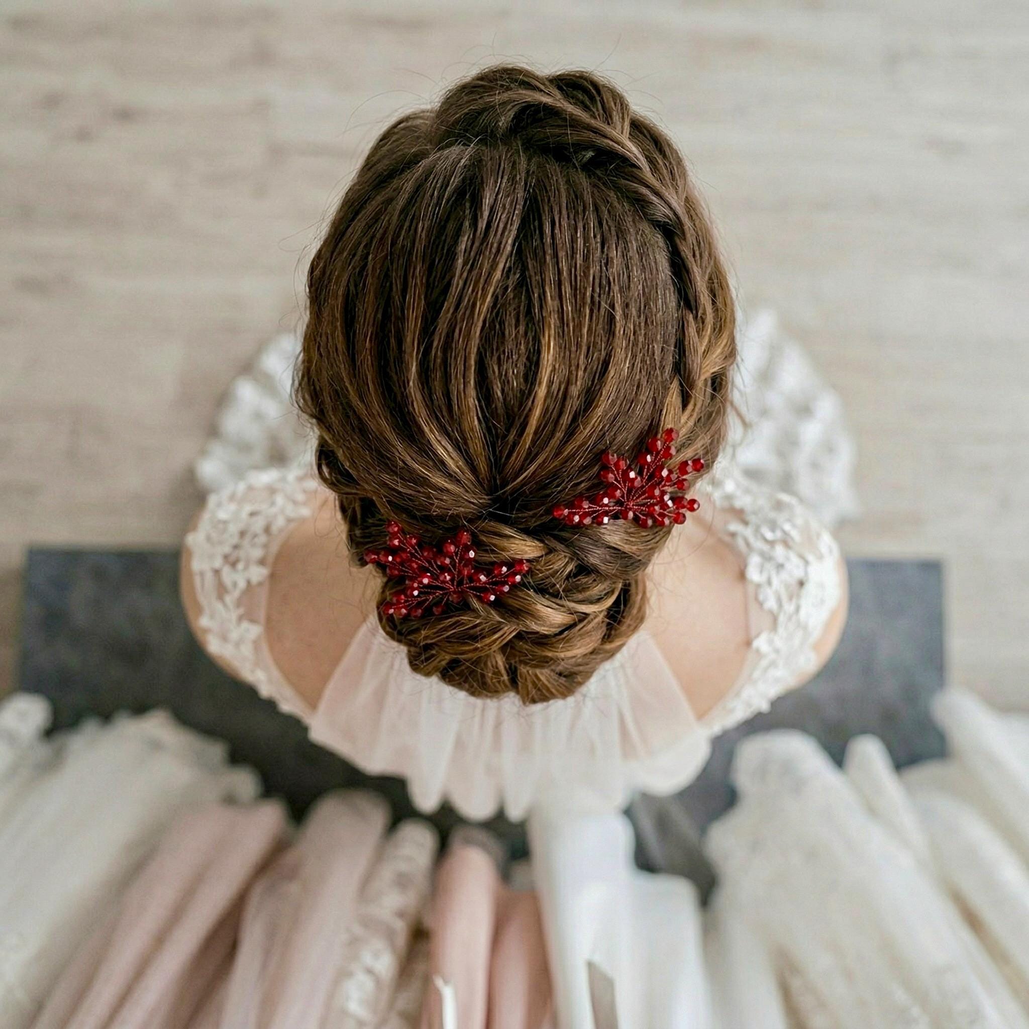 Braut Haarnadeln Rot Kristall Golddraht Strass Haarschmuck - AVYRAA BRIDAL