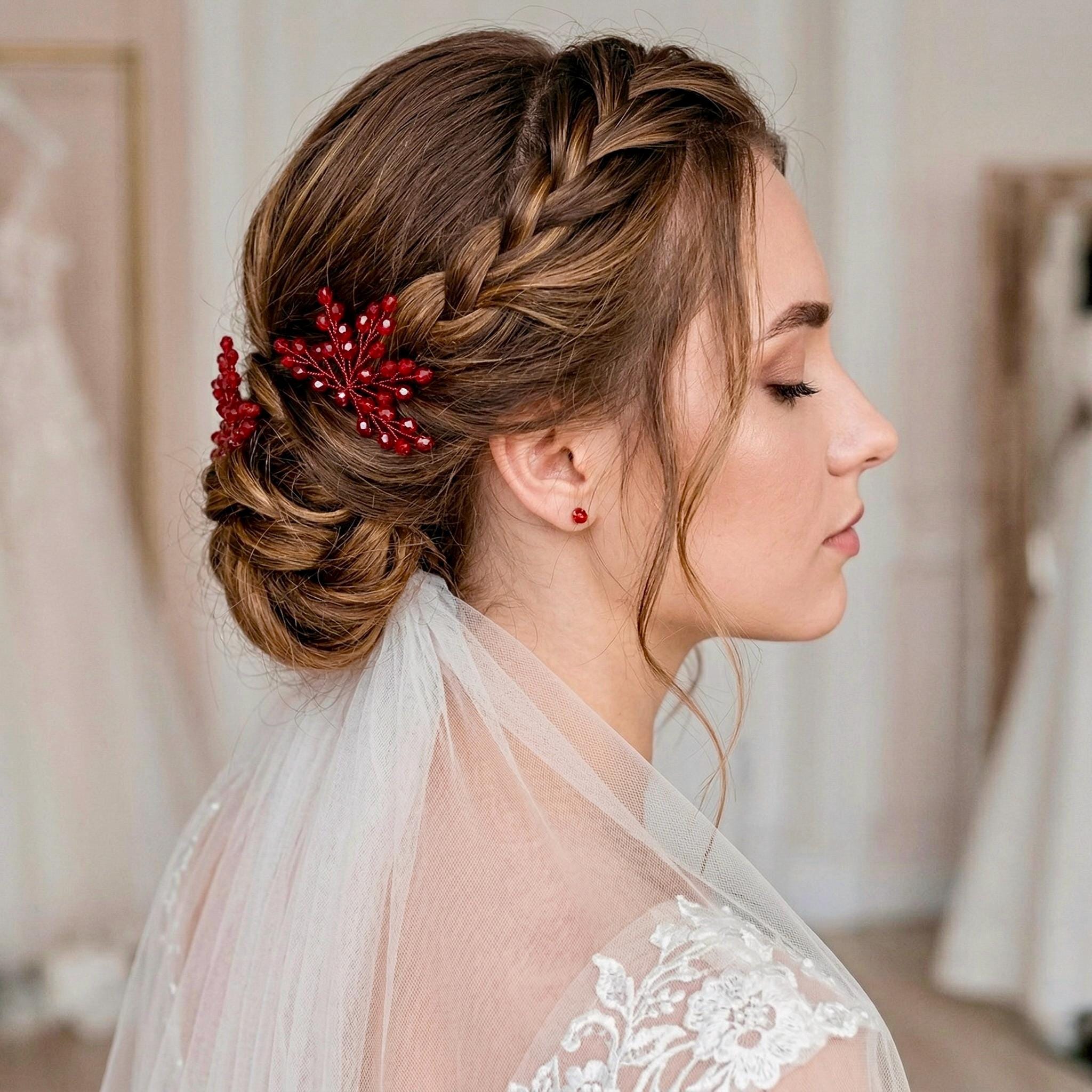 Braut Haarnadeln Rot Kristall Golddraht Strass Haarschmuck - AVYRAA BRIDAL